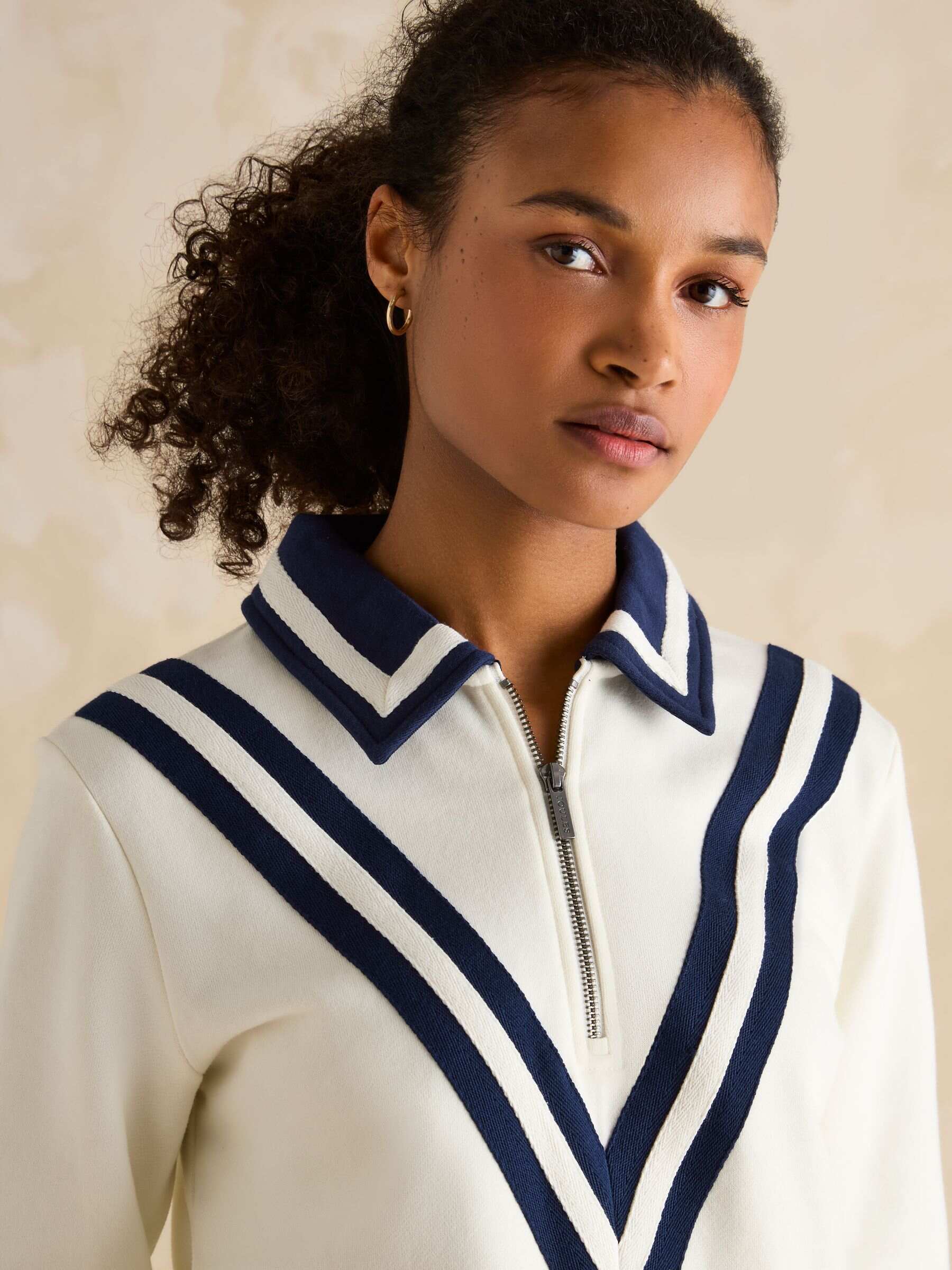 Dawlish Cream Quarter Zip Cotton Sweatshirt