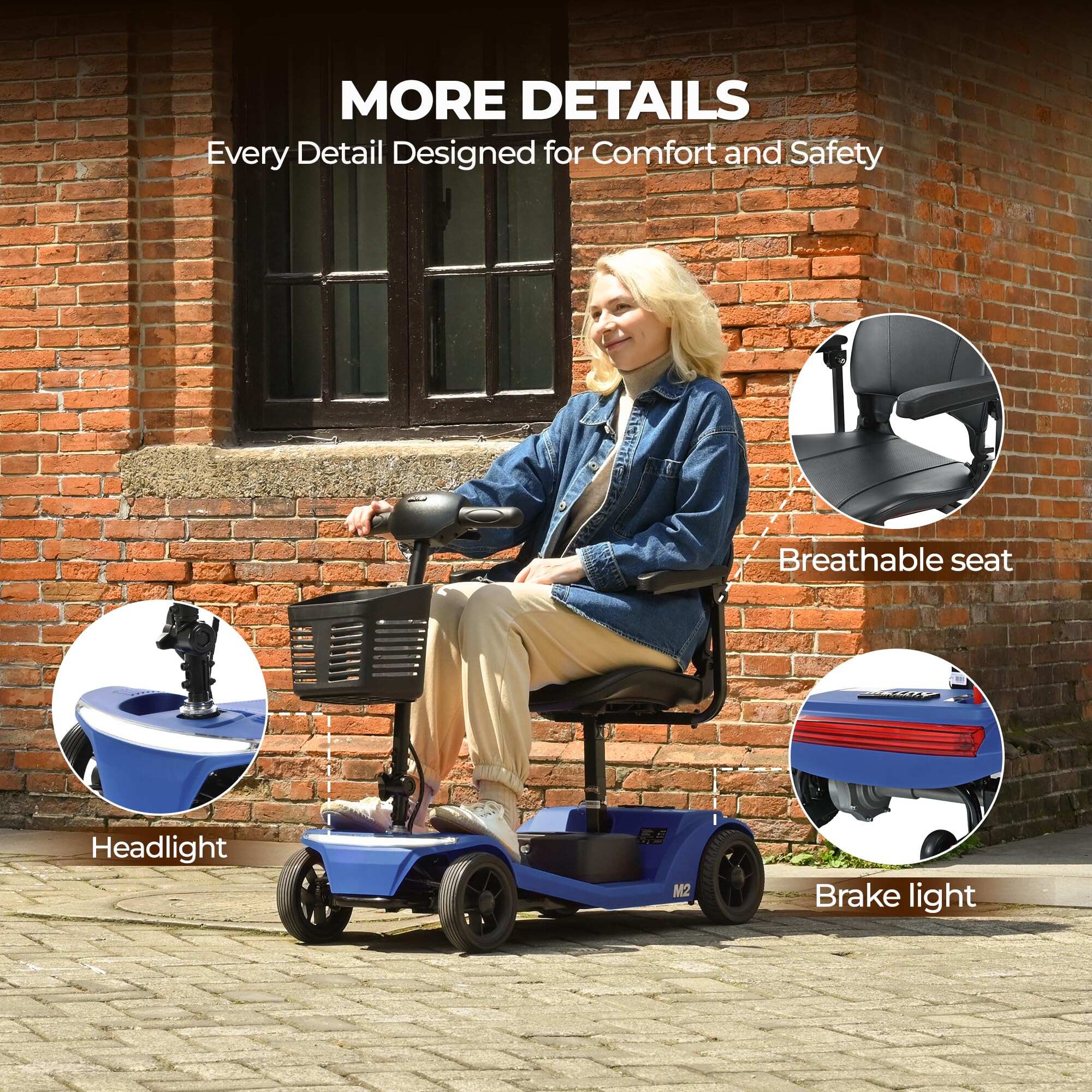 New electric four-wheeled mobility scooter boasts a 20 miles range, a 300lb load-bearing capacity, fast charging, and smartphone control
