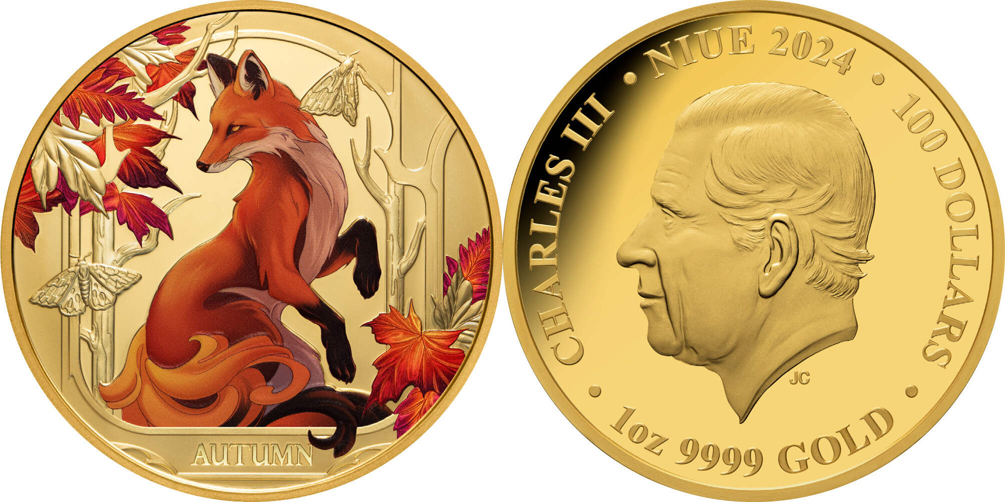 Niue 100$ 2024 1 oz Gold Coin Seasons - Autumn Fox Proof