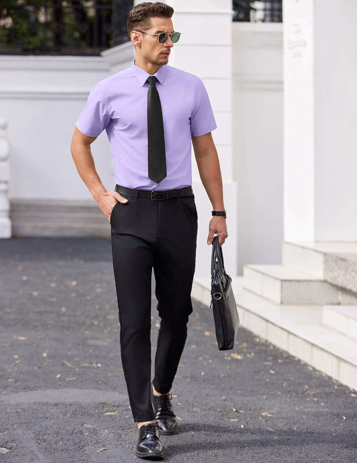 Mens Short Sleeve Dress Shirts Wrinkle Free Casual Button Down Shirts Summer Untucked Dress Shirt