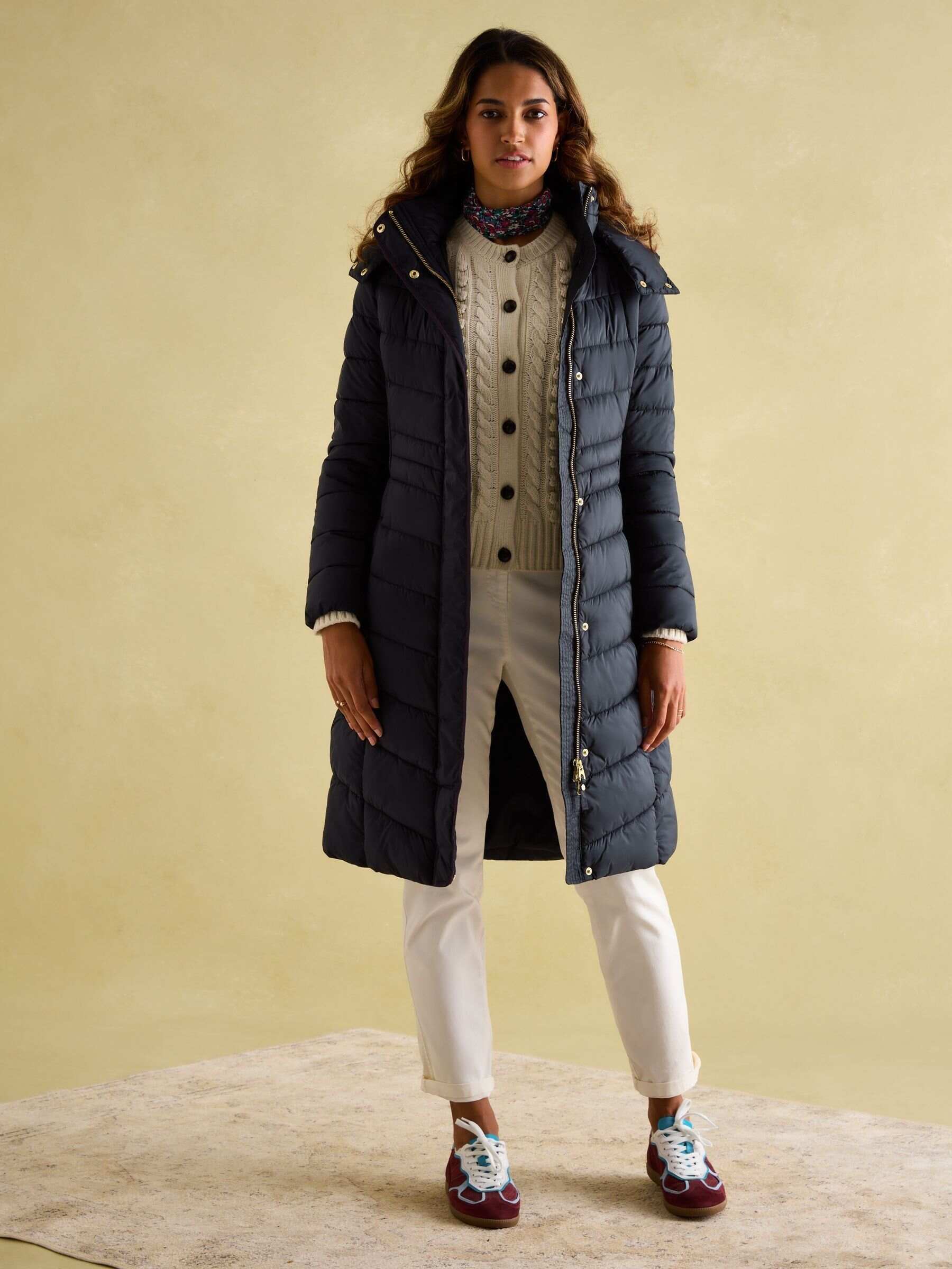 Pembury Navy Blue Showerproof Longline Padded Coat With Hood