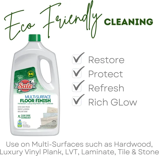Multi Surface Floor Finish 64oz, 2Pk | Cleaner & Polish to use on Hardwood, Laminate, Luxury Vinyl Plank LVT, Tile & Stone | Safer Choice w/Clean Shine Technology | Shine-Protect-Refresh