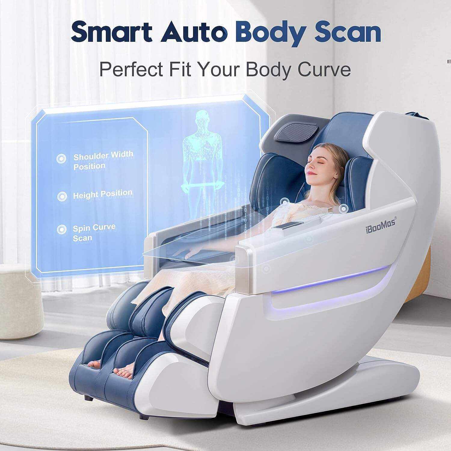 iBooMas Zero Gravity Massage Chair,2023 Massage Chair Full Body Ozone with Back and Calf Heating,Auto Leg Extension,APP Control,SL Track,Thai Stretch,Foot Rollers,Airbags,Bluetooth,R8606(Blue)