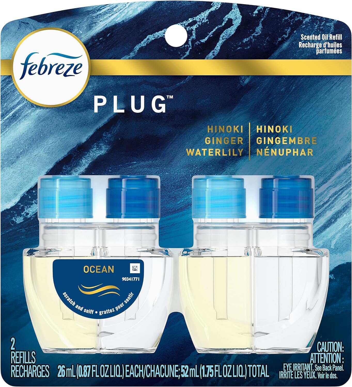 Febreze Odor-Fighting Fade Defy PLUG Air Freshener, Mountain, Ocean, Amber, (3) .87 fl. oz. Oil Refills