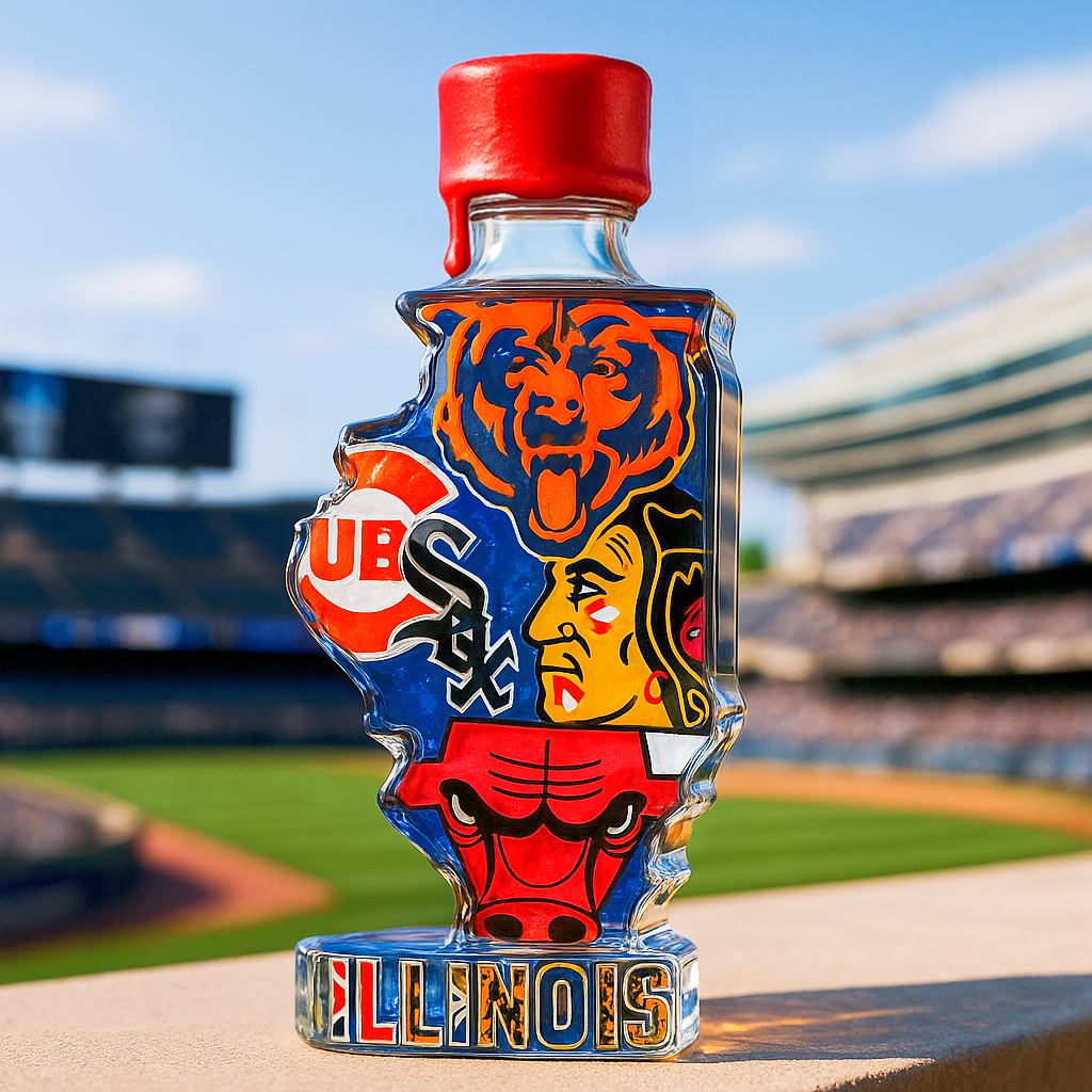 Illinois Five Teams Whiskey Bottle