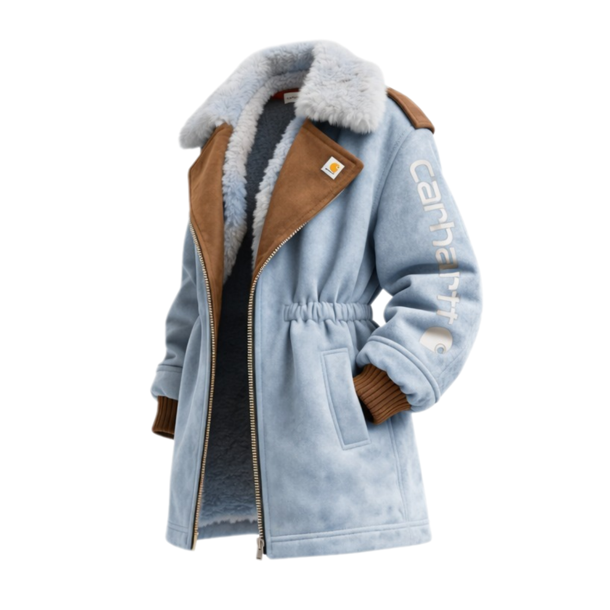 Women's Retro Suede Contrast Color Splicing Jacket Lambswool Lining Thickened Mid-Length Jacket-black