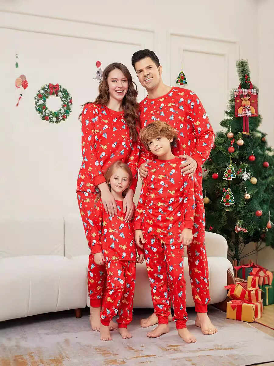 Family Parent-Child Christmas Tree Snowman Deer Printed Pajamas Set