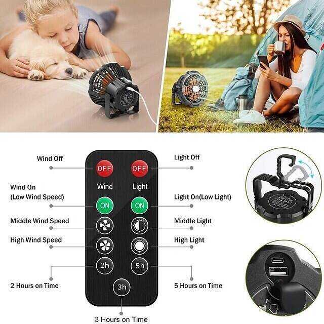Outdoor Camping Fan and LED Light 2-in-1 Rechargeable Explosive Charging Camping Fan Light Tent Light Wild Fishing Portable Lighting