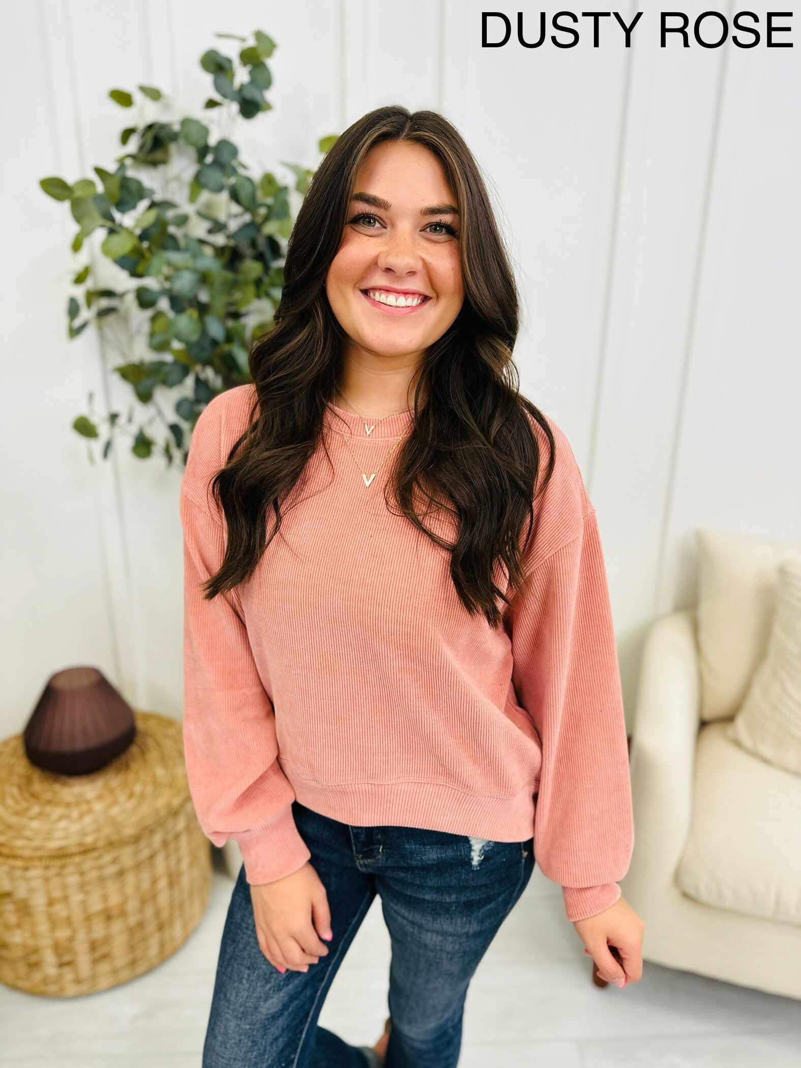 Relaxed Ribbed Corduroy Long Sleeve Top- Multiple Colors!