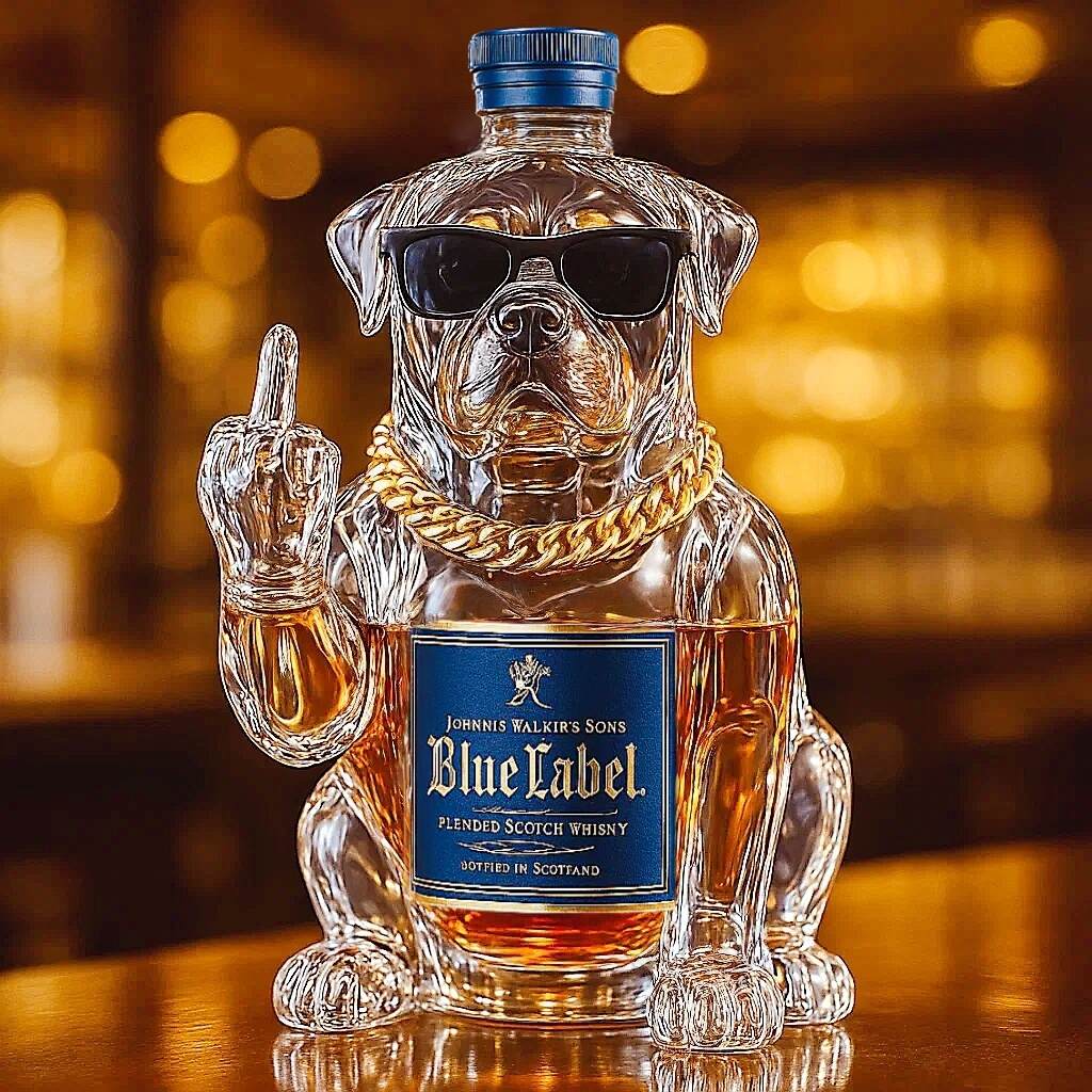 Funny middle finger Rottweiler dog whiskey bottle