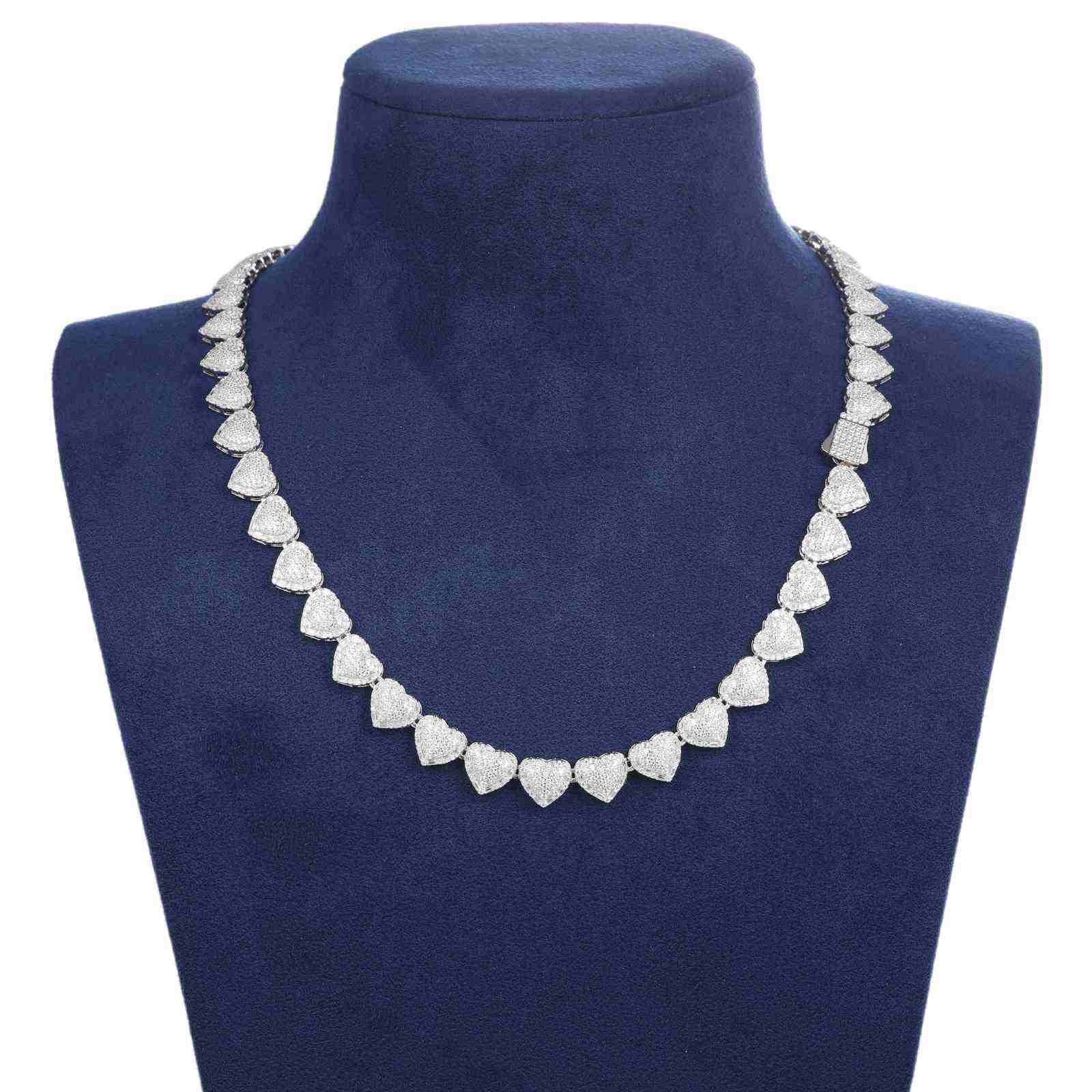 10mm S925 Baguette Moissanite Iced Heart Link Chain