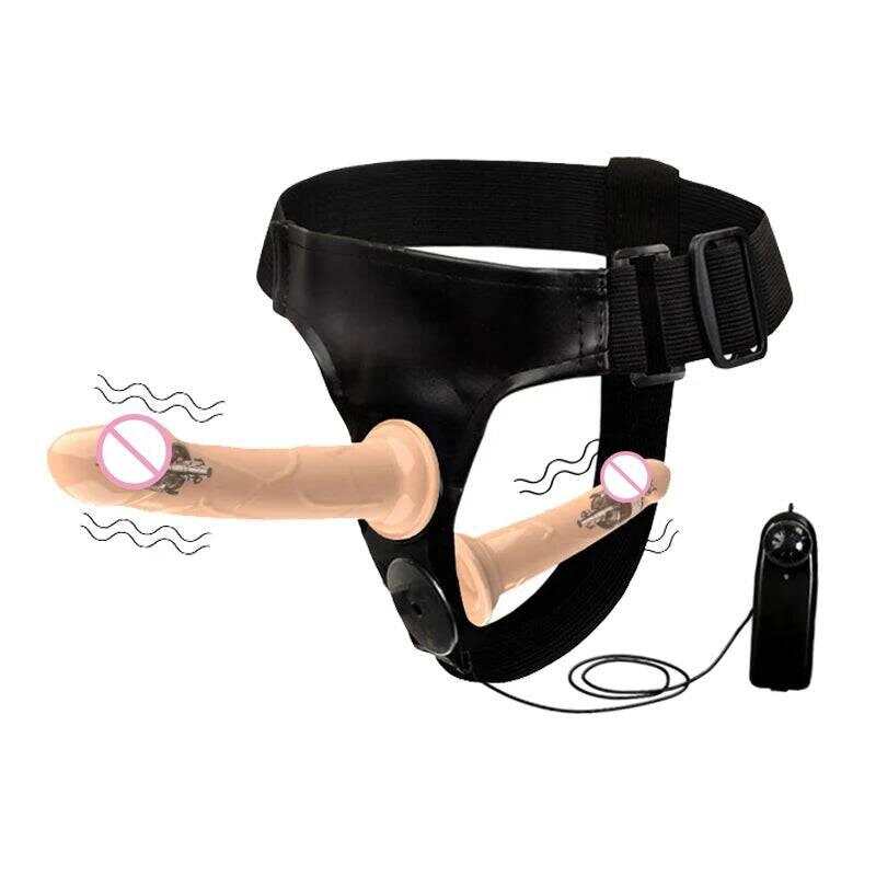 Double Penis Realistic Dildo Vibrator: Ultra Elastic Strap-On Harness for Women - Adult Sex Toy for Lesbians