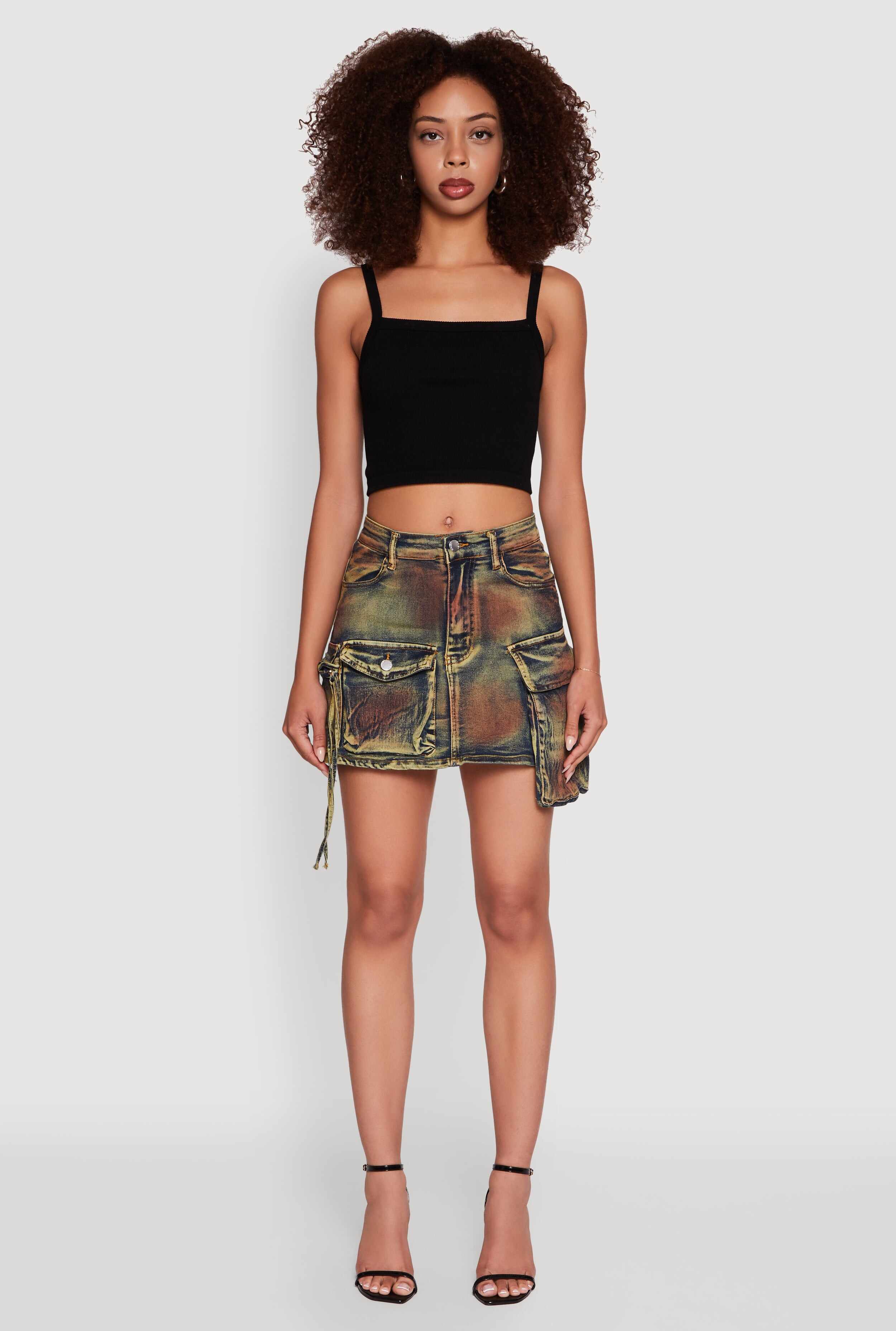 Daisy Acid Wash Cargo Pocket Mini Denim Skirt