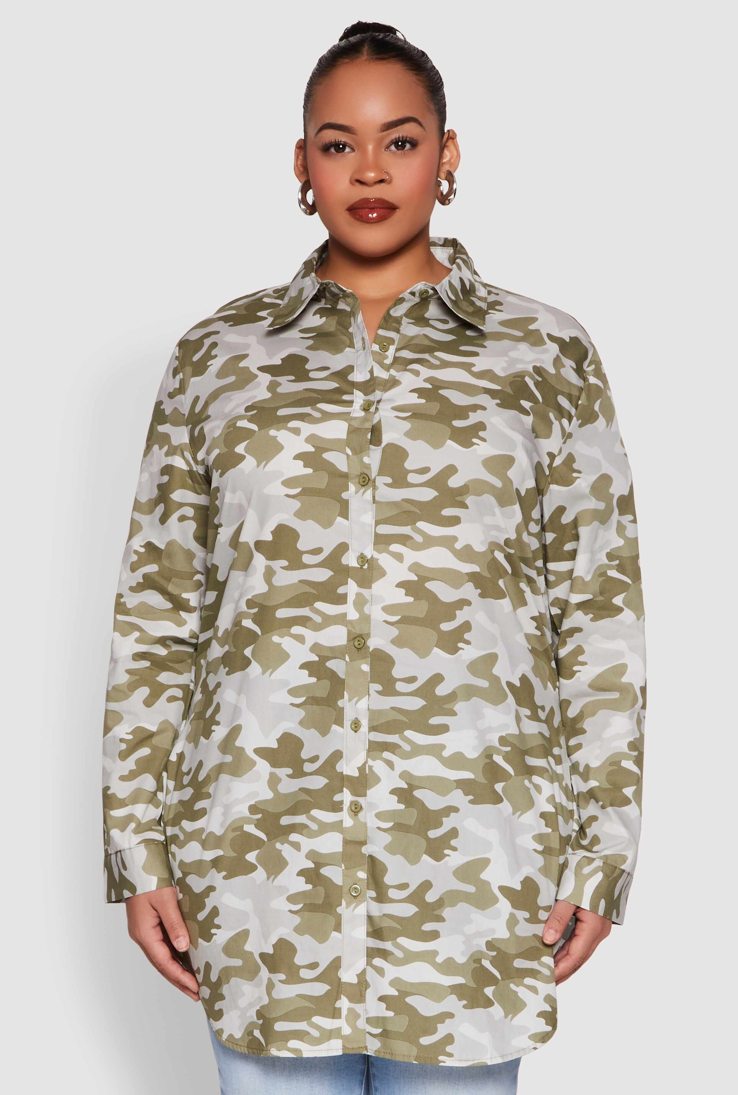 Plus Size Camouflage Tunic Shirt