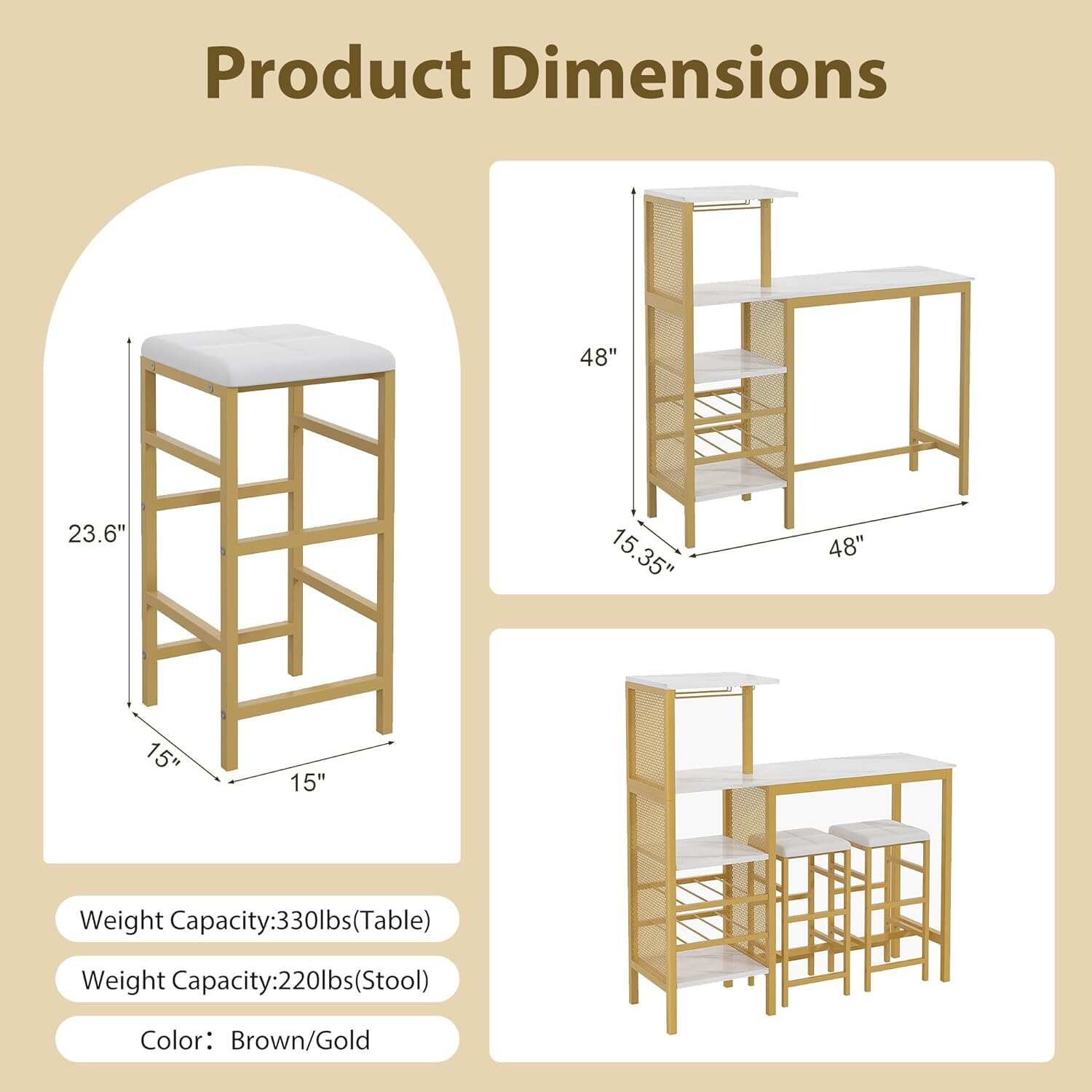 VECELO Bar Table and Chairs Set for 2