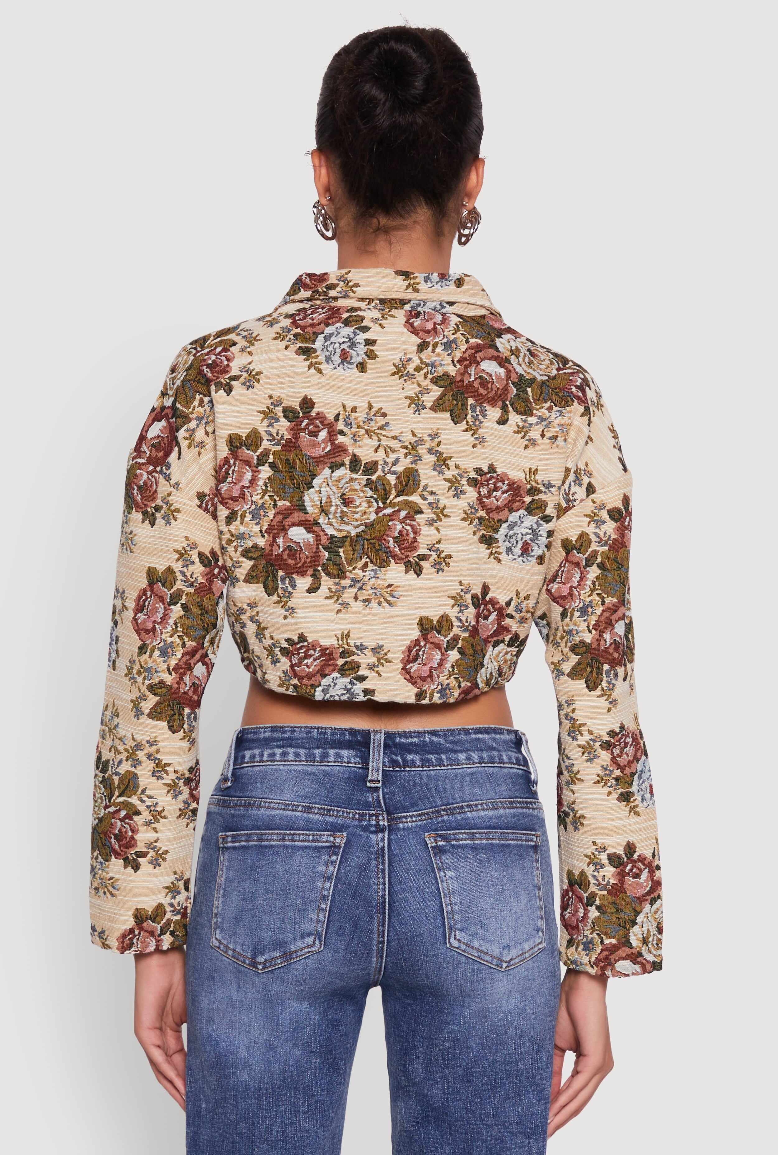 Daisy Patterned Jacquard Cropped Jacket