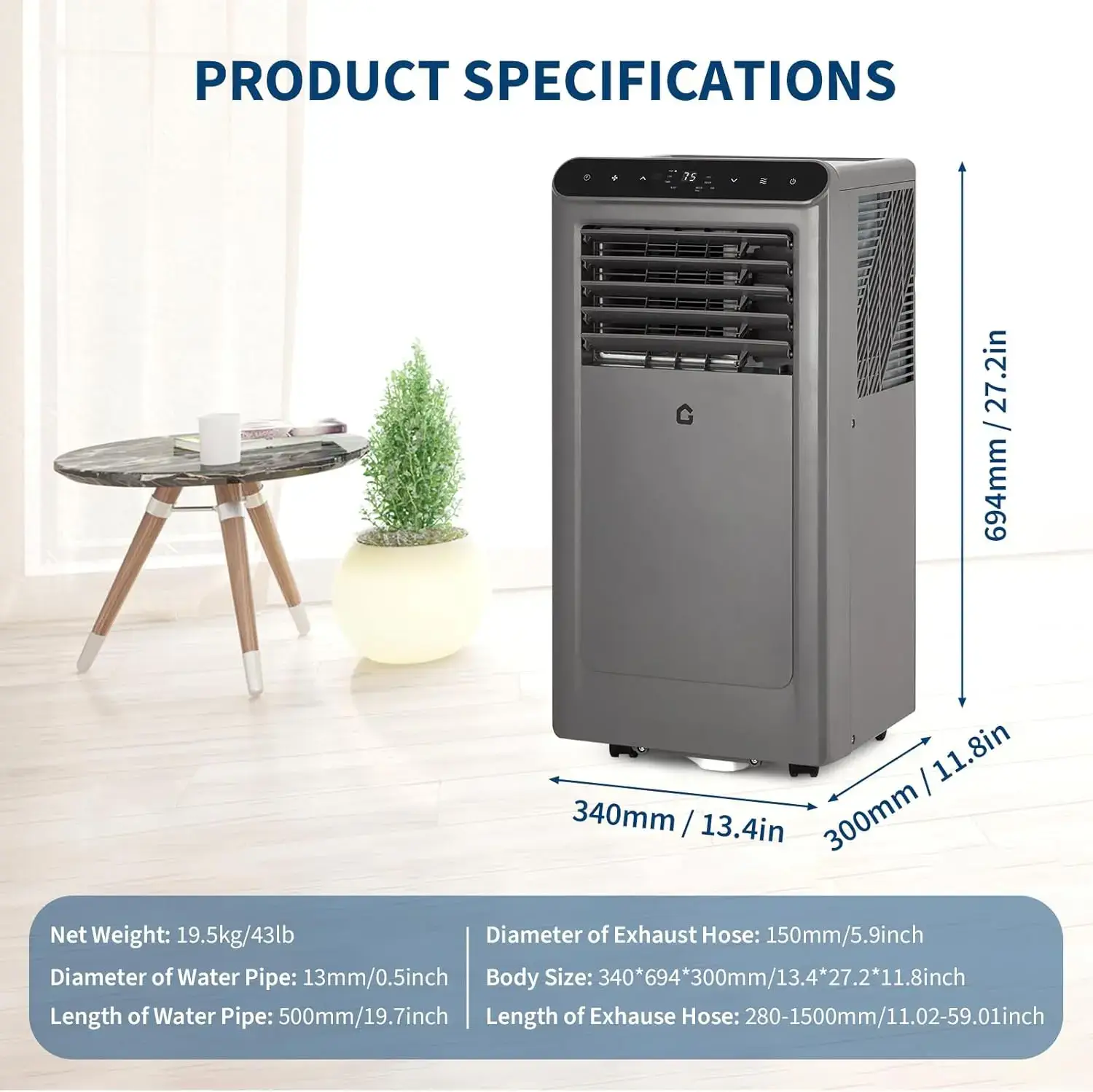 10000 BTU Portable Air Conditioners, 4-In-1 Portable AC Unit for Rooms Up to 350 Sq. Ft, Dehumidifier, Fan, Energy Saving, Remote Control, 24 Hour Timer, Sleep Mode, for Bedroom/Office