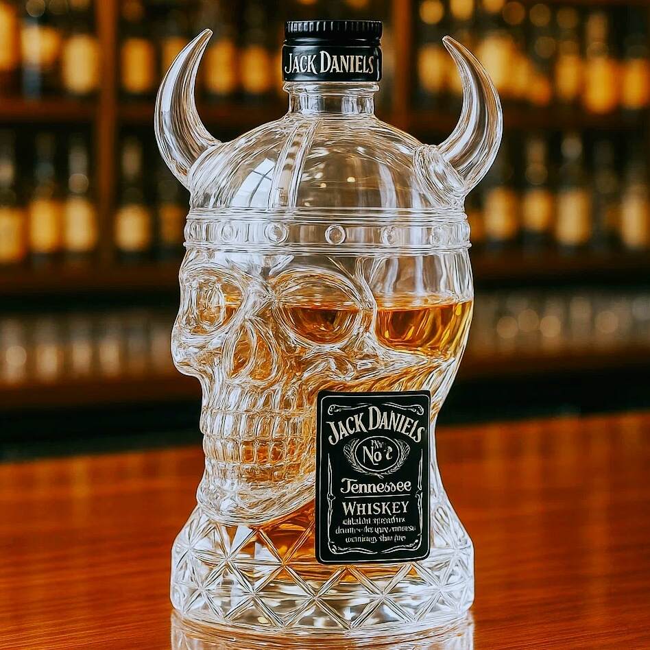 Viking skull whiskey bottle