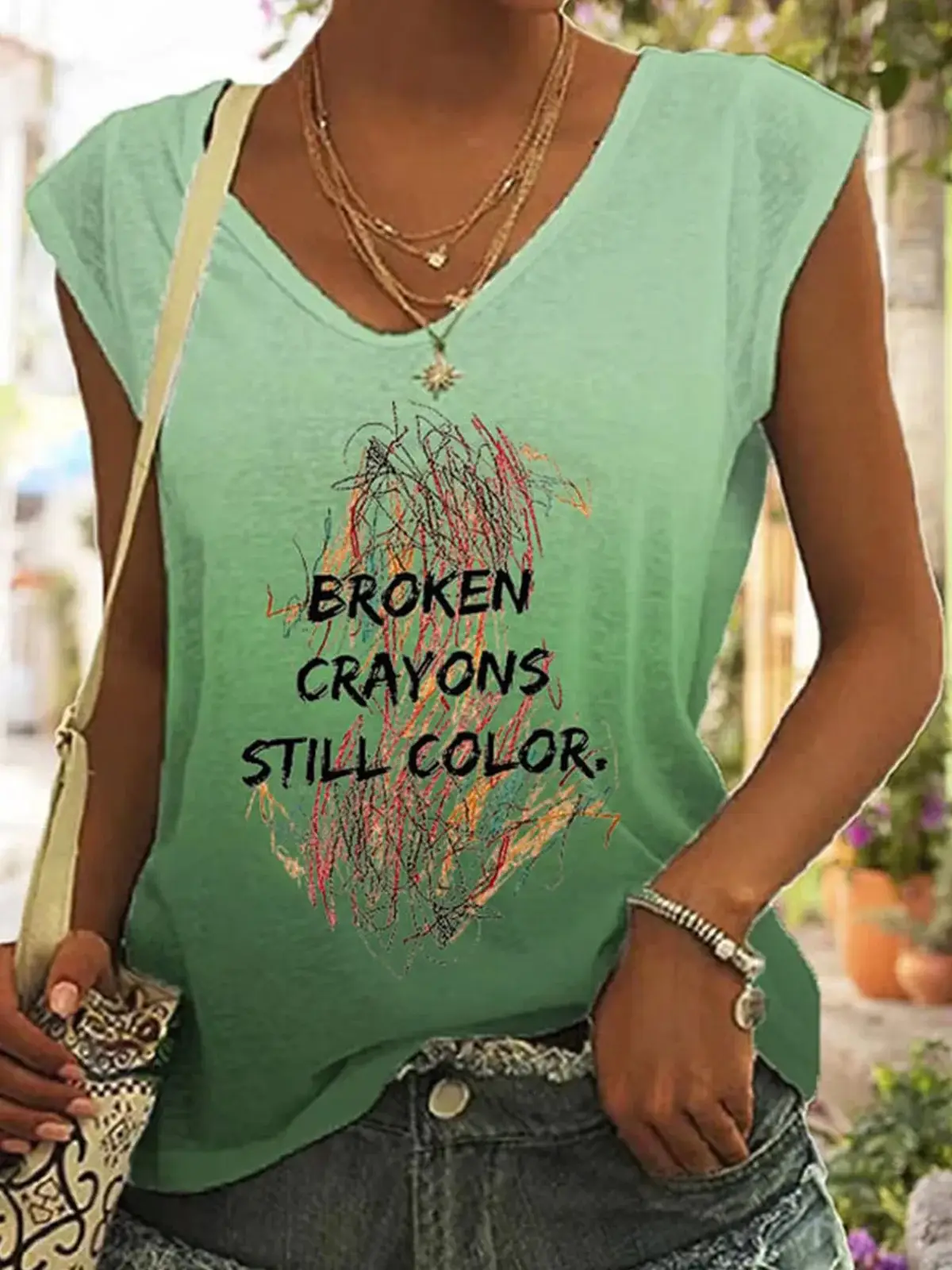 Broken Crayons Still Color Crew Neck Sleeveless Top