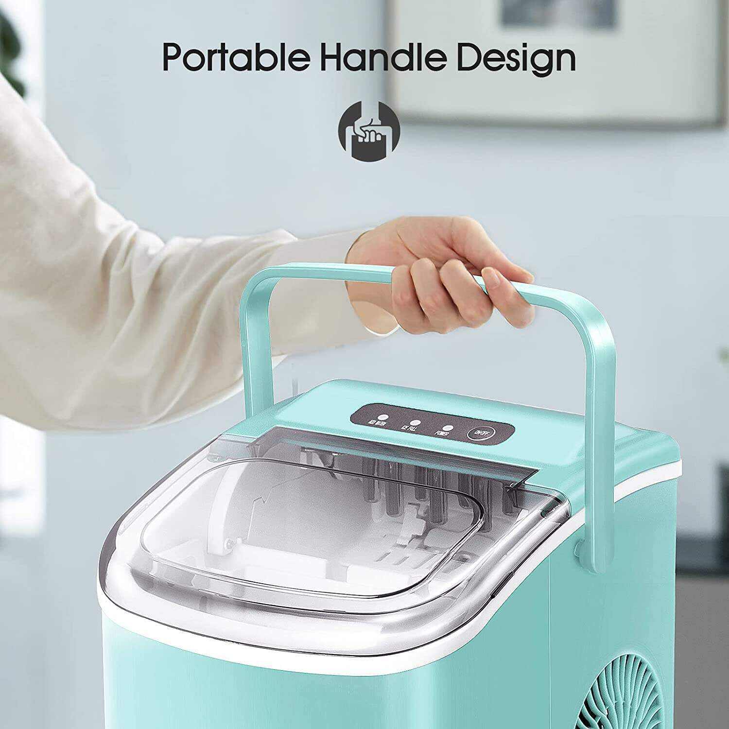Ice Makers Countertop,Protable Ice Maker Machine with Handle,Self-Cleaning Ice Maker, 26Lbs/24H, 9 Ice Cubes Ready in 8 Mins, for Home/Office/Kitchen
