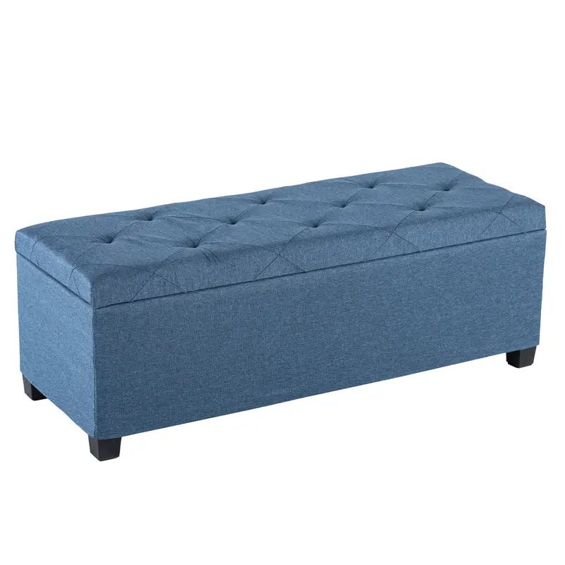 Folding Storage Ottoman Bench Modern Linen Fabric Padded Seat Large Toy Box End of Bed Entryway Comfortable Durable Multifunctional Seater
