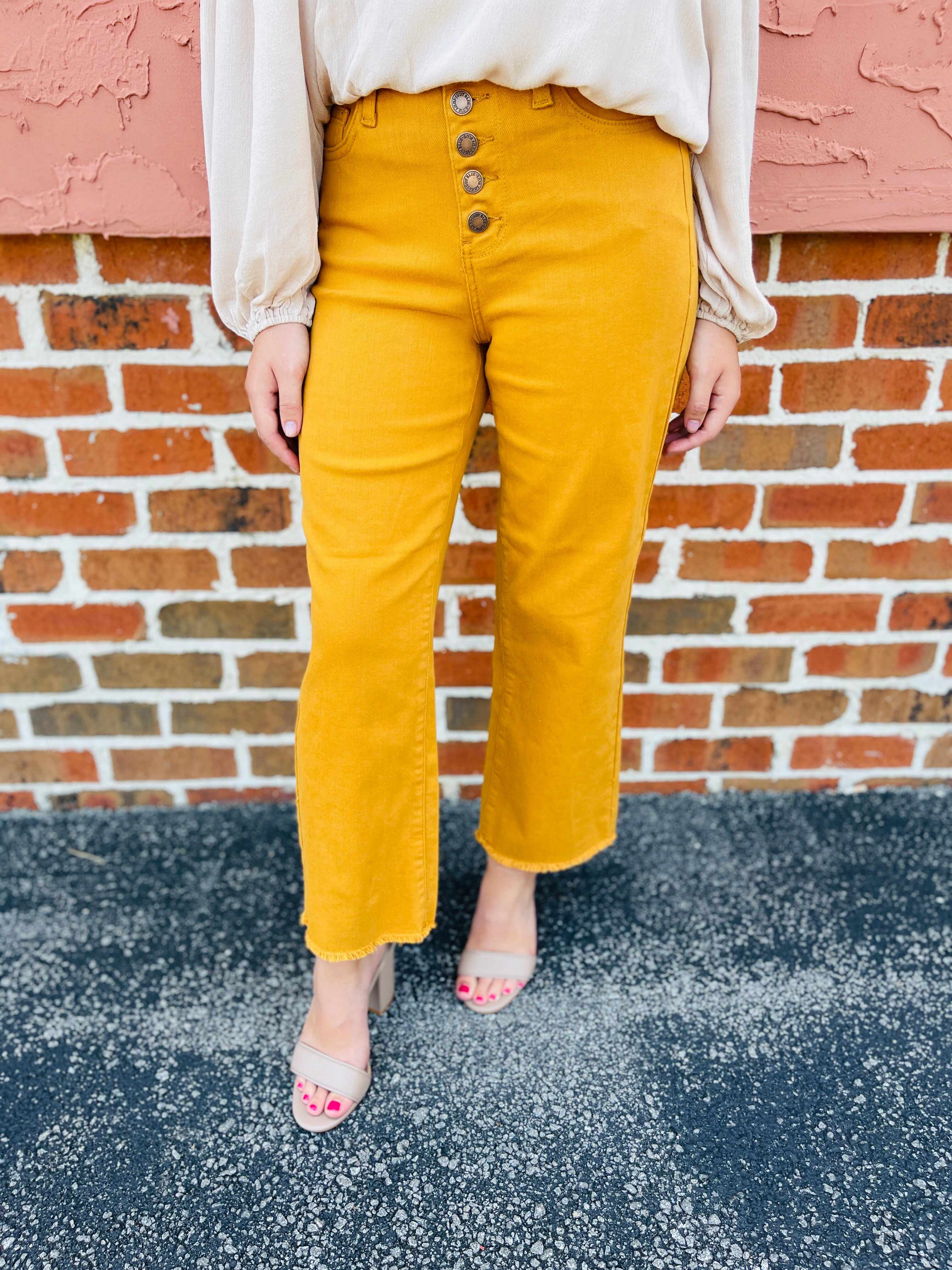 Plus/Reg Far And Wide Leg Mustard Jeans