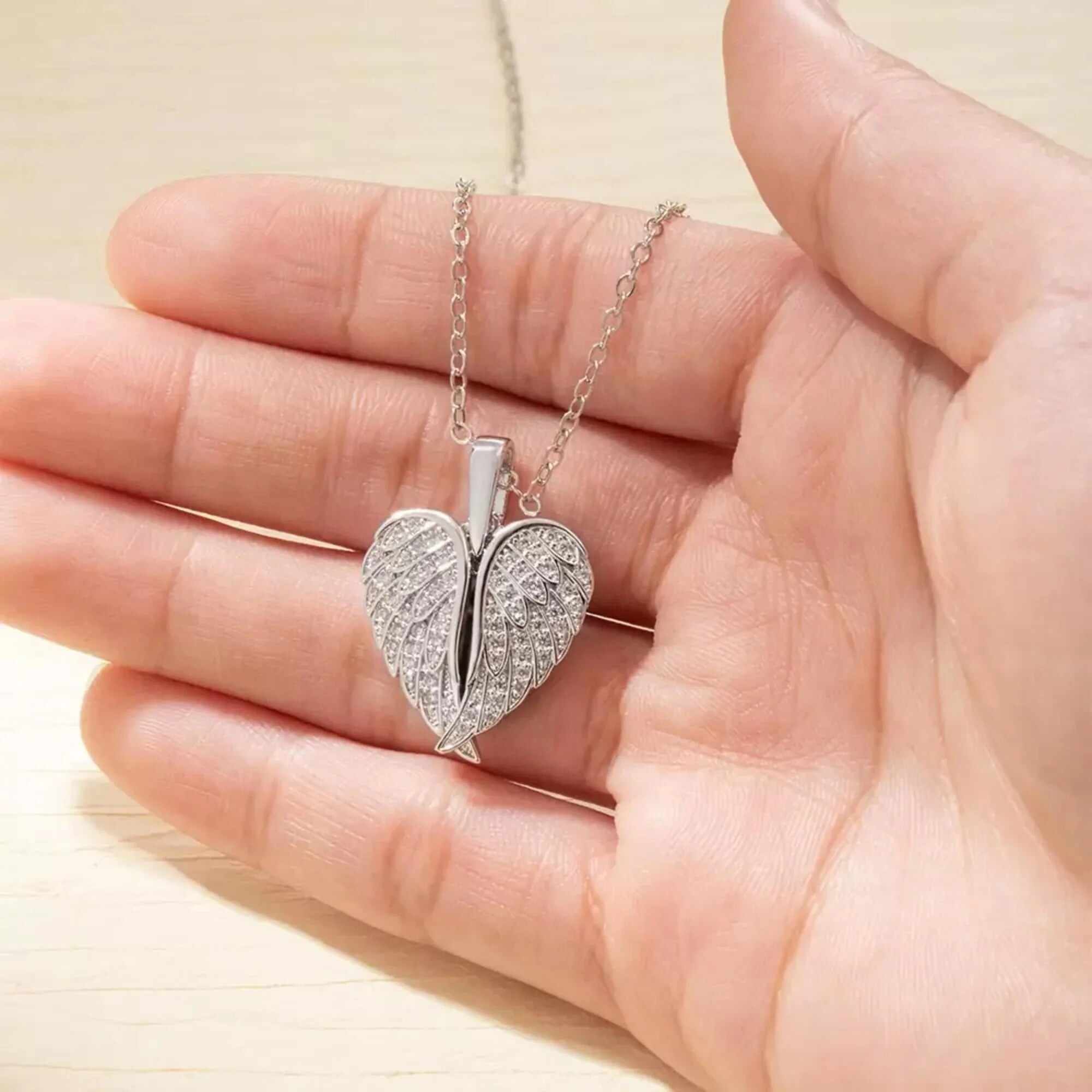 Heart Shape Angel Wing Photo Locket Necklace Anniversary Birthday Gift for Women