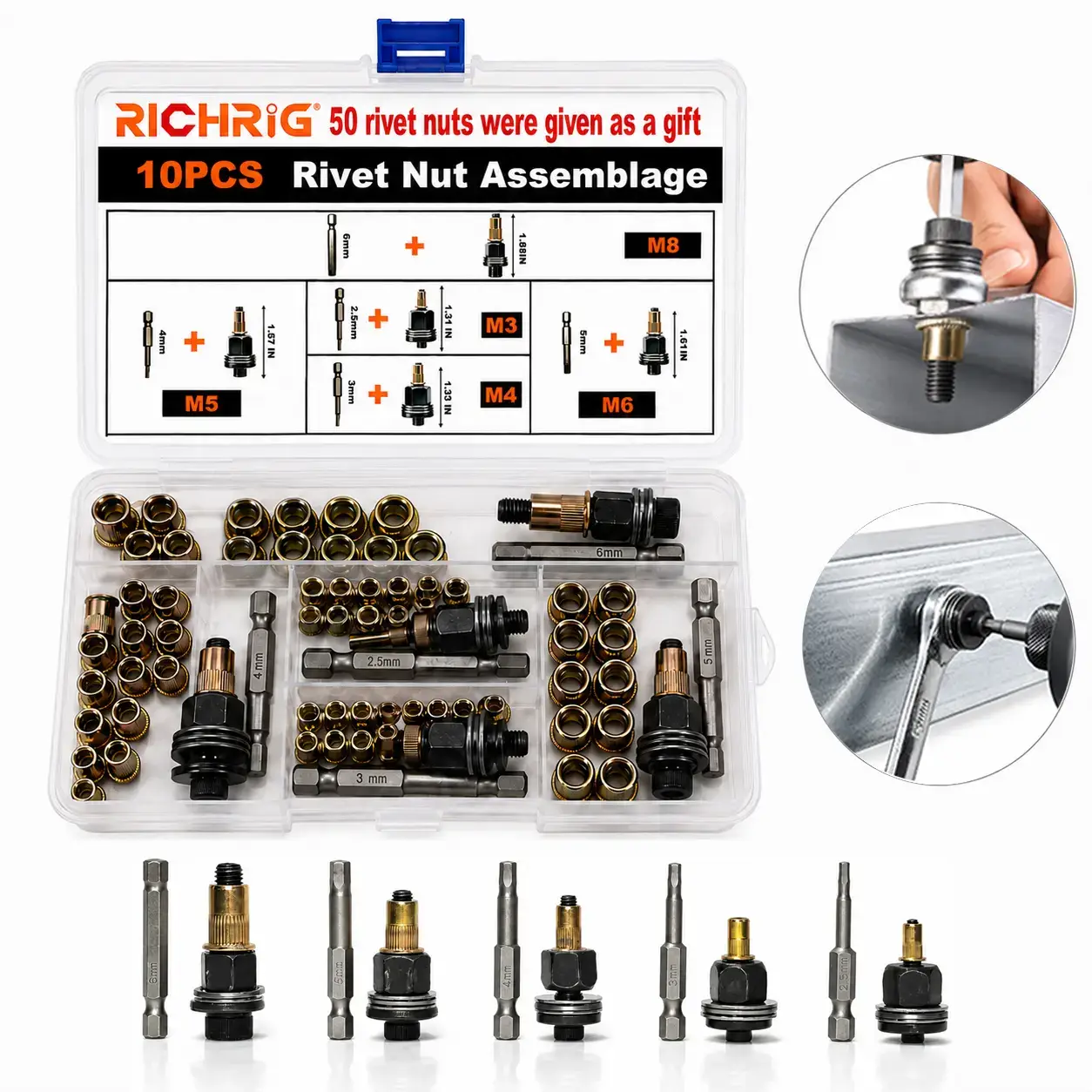 Head Rivet Nut Tool M3-M8 Carbon Steel Kit