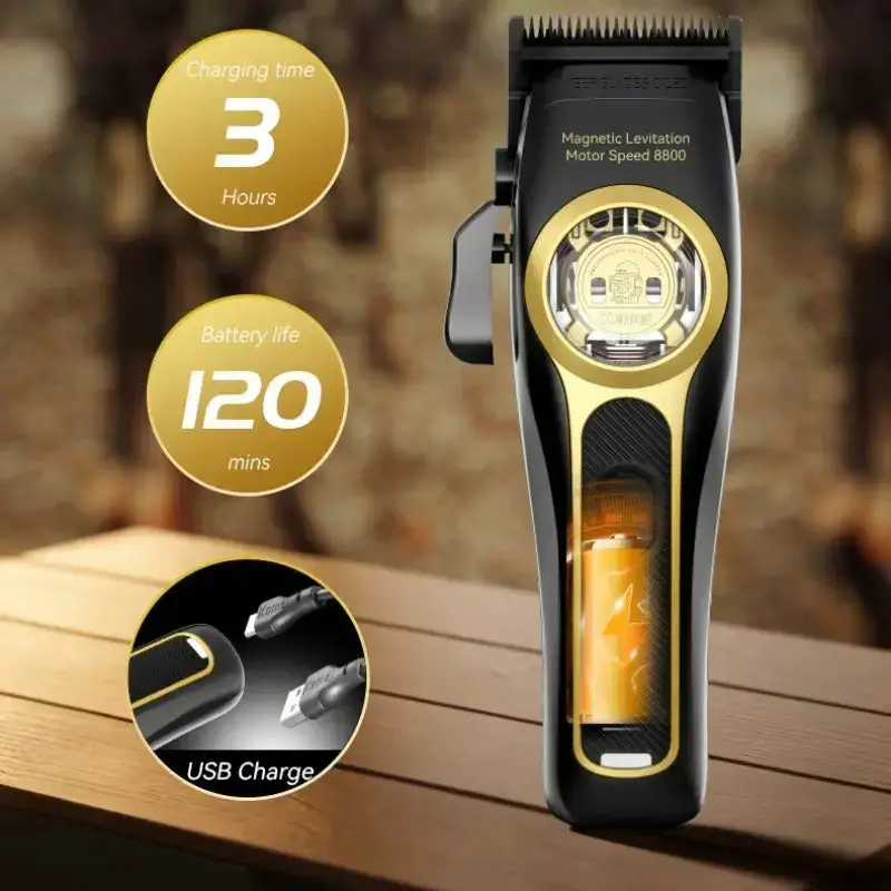 Electric Hair Trimmer Km-2373, USB Charging Carving Hair Clipper with Base, Professional Salon Barber Tool, High Precision Grooming Kit, Suspended Motor