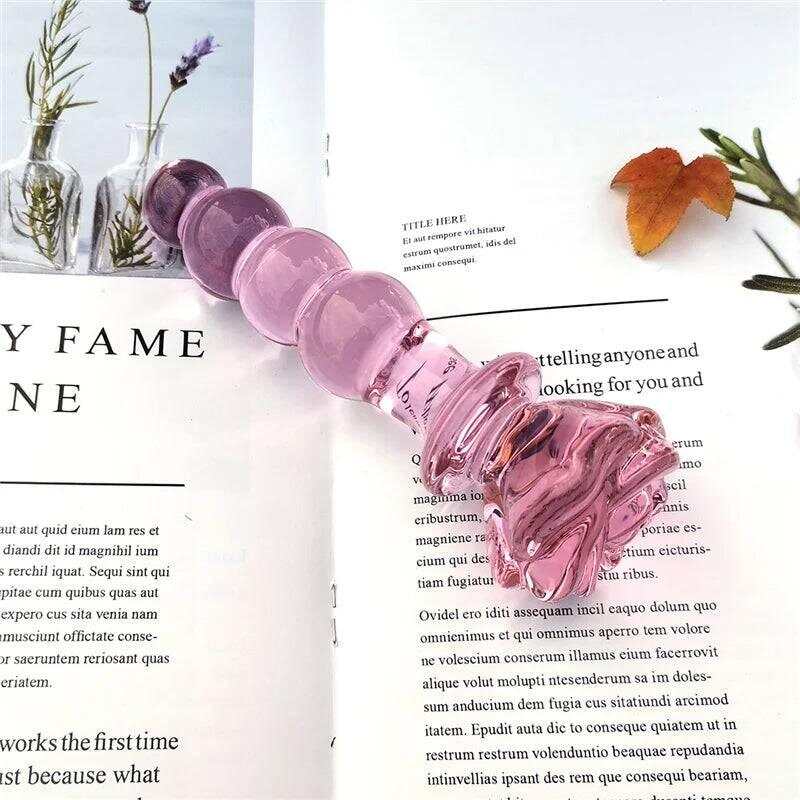 Pink Rose Glass Dildo - Elegant Flower-Shaped Pleasure Toy