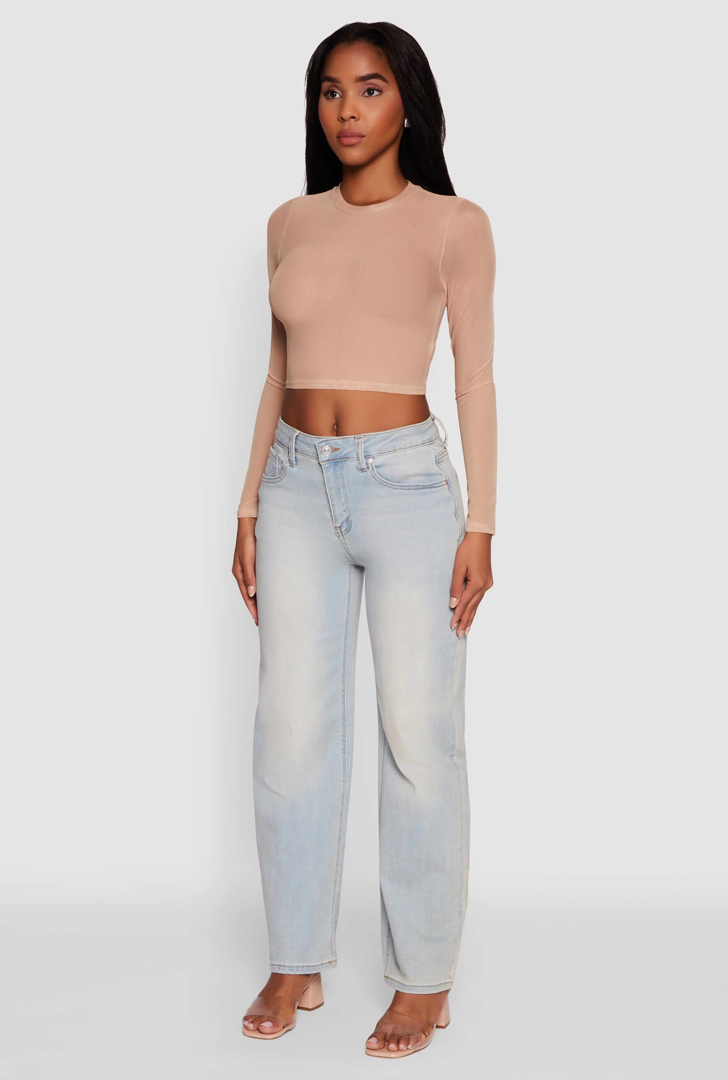 Mesh Long Sleeve Crop Top