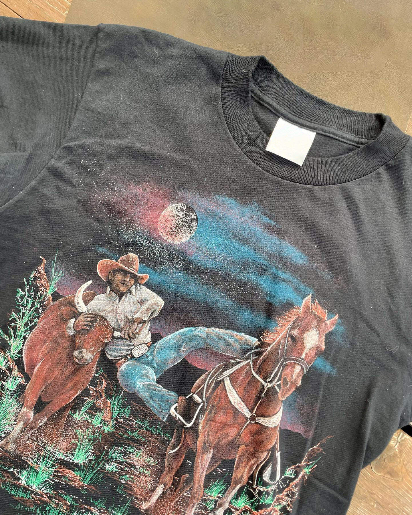 Men's Casual Western Night Scene Denim Print Short Sleeve