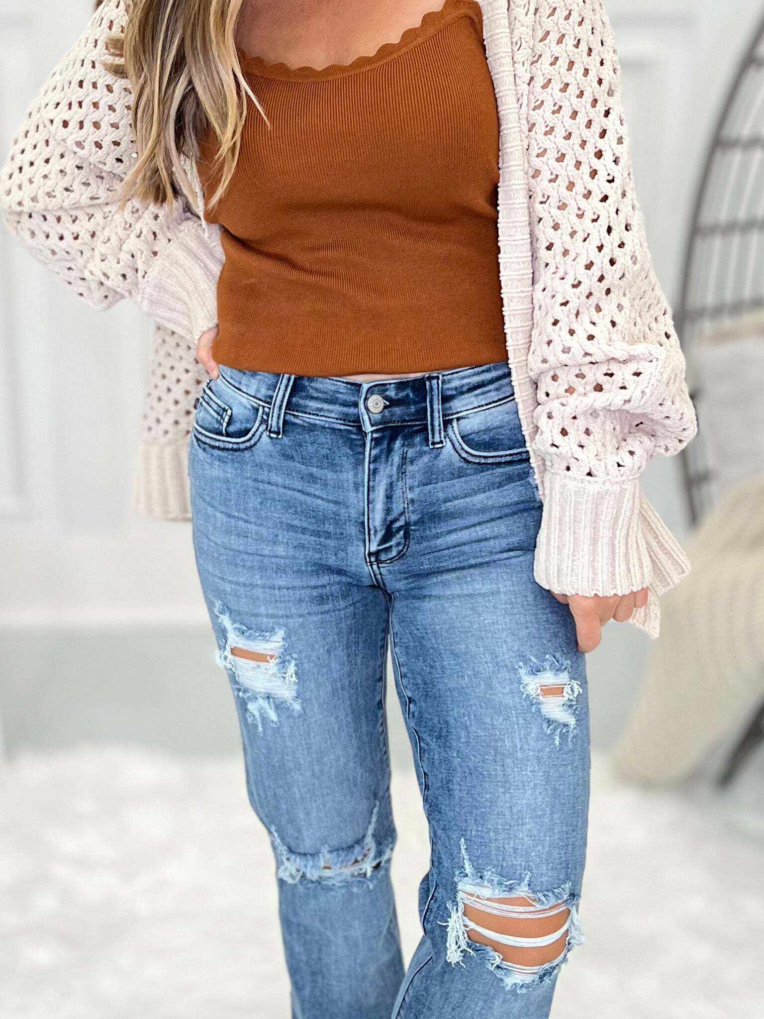 Commit To It - Christmas Destroyed Straight Leg Jeans- Final Sale