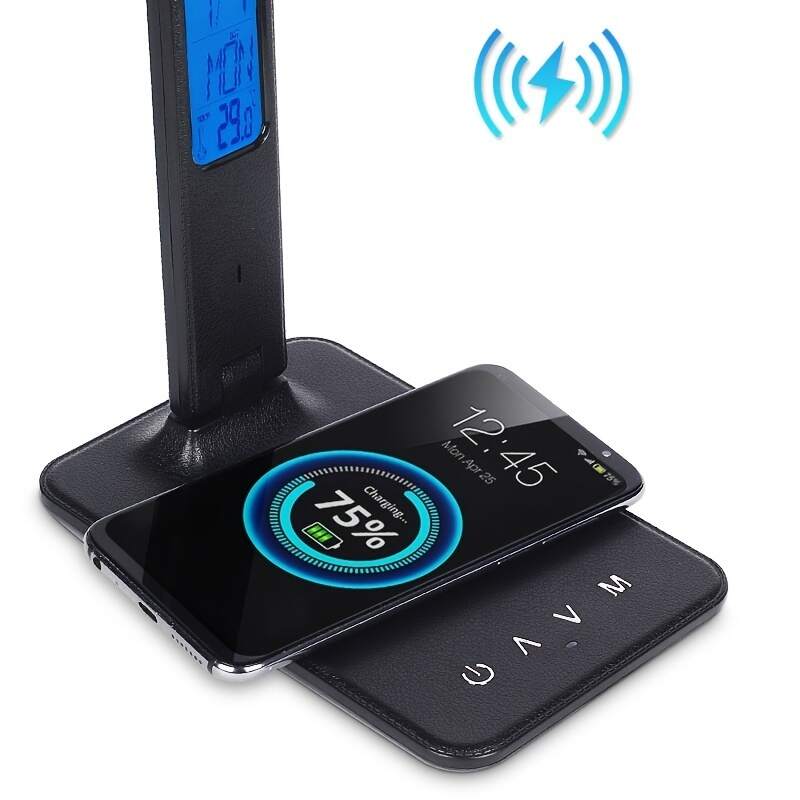 1pc OTHAI LED Desk Lamp, Office Table Lamp With Wireless Charger, Suitable For Home, Office Dimmable Desk Lamp, With USB Charging Port, Built-in Clock, Calendar, Thermometer And Reading Desk Lamp