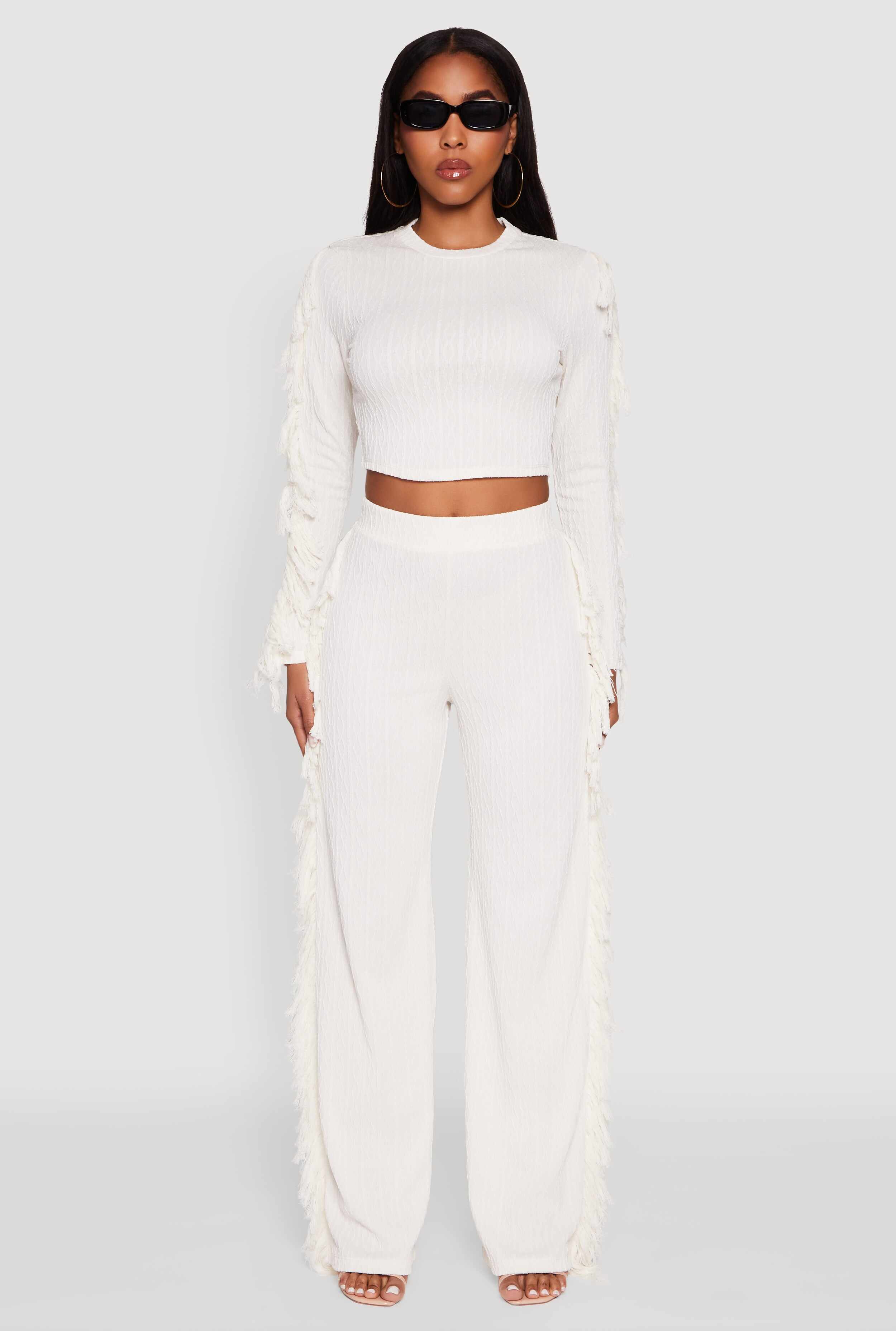 Pull On Fringe Side Straight Leg Pants
