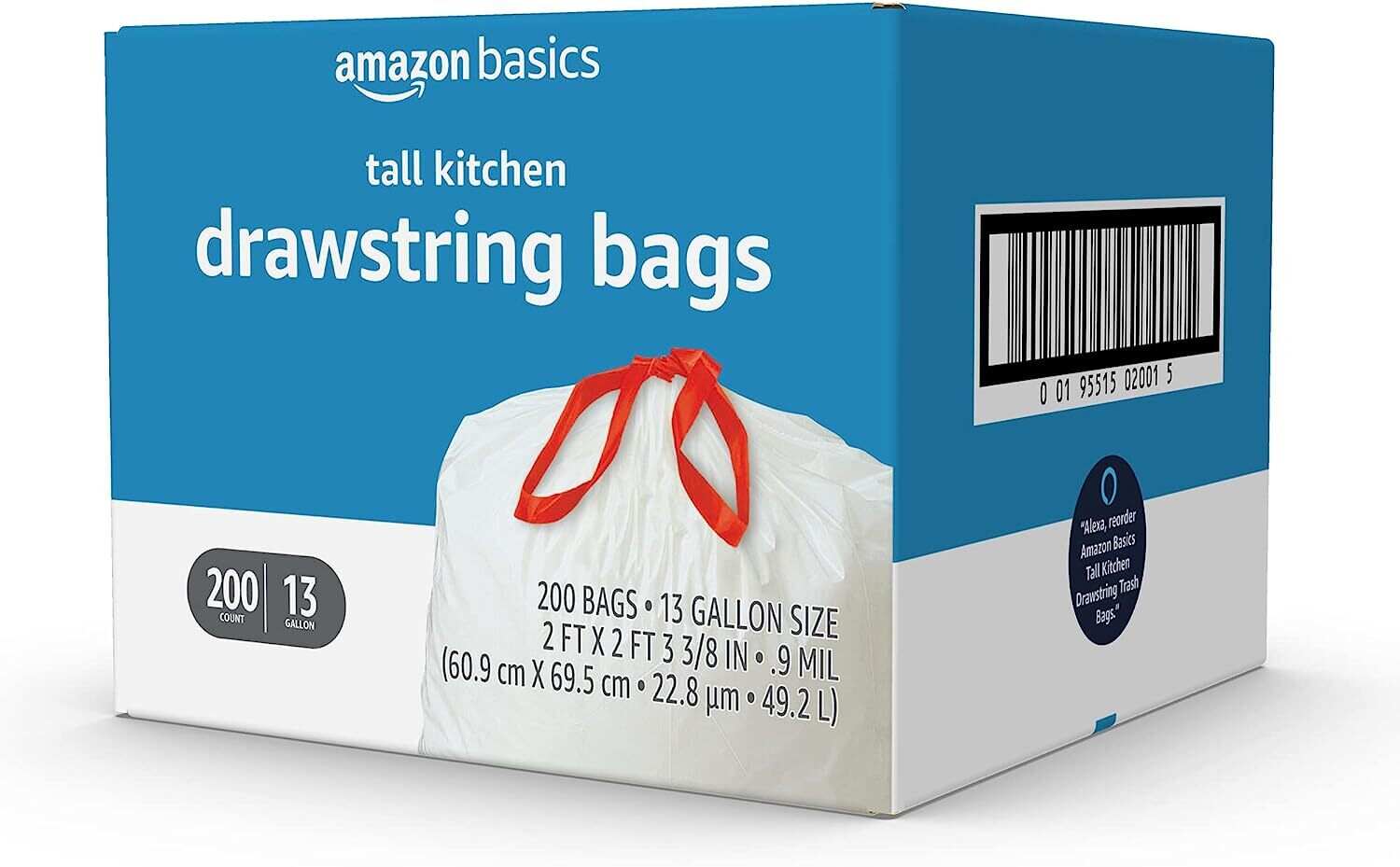 Tall Kitchen Drawstring Trash Bags, 13 Gallon, Unscented, 120 Count (Previously Solimo)