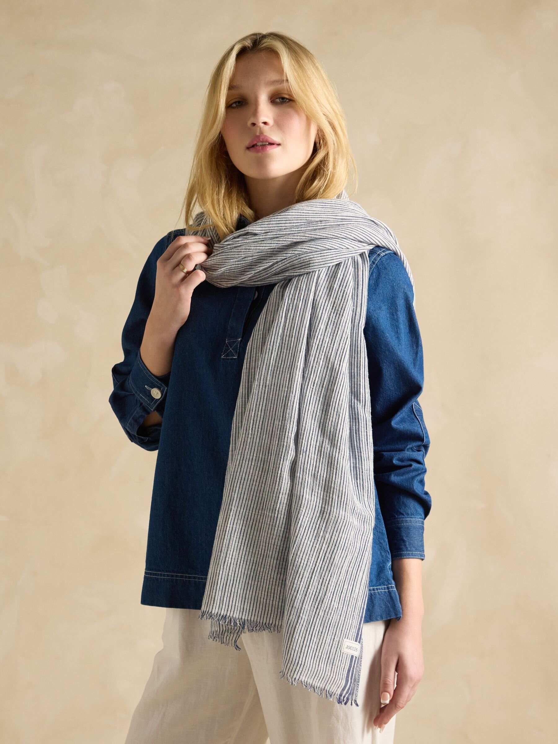 Orla Cream/Navy Lightweight Cotton Scarf