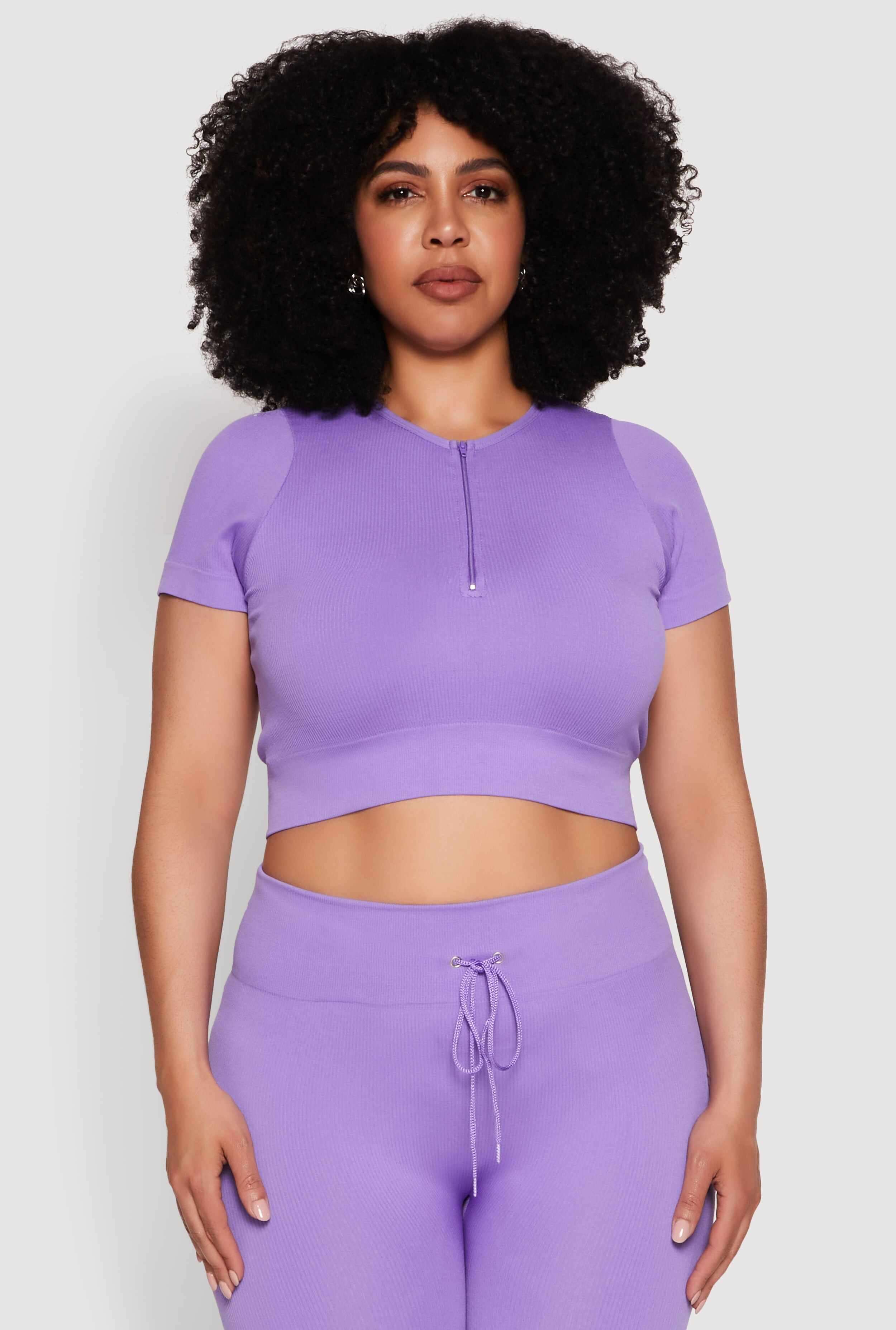 Plus Size Seamless Zip Front Crop Top