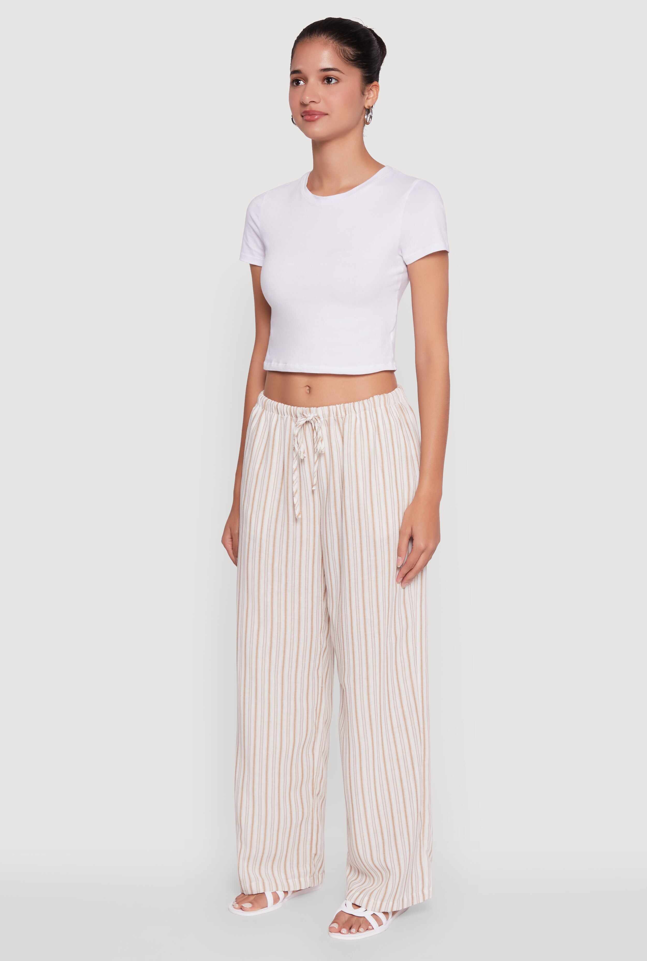 Trendy Striped Drawstring Waist Palazzo Pants