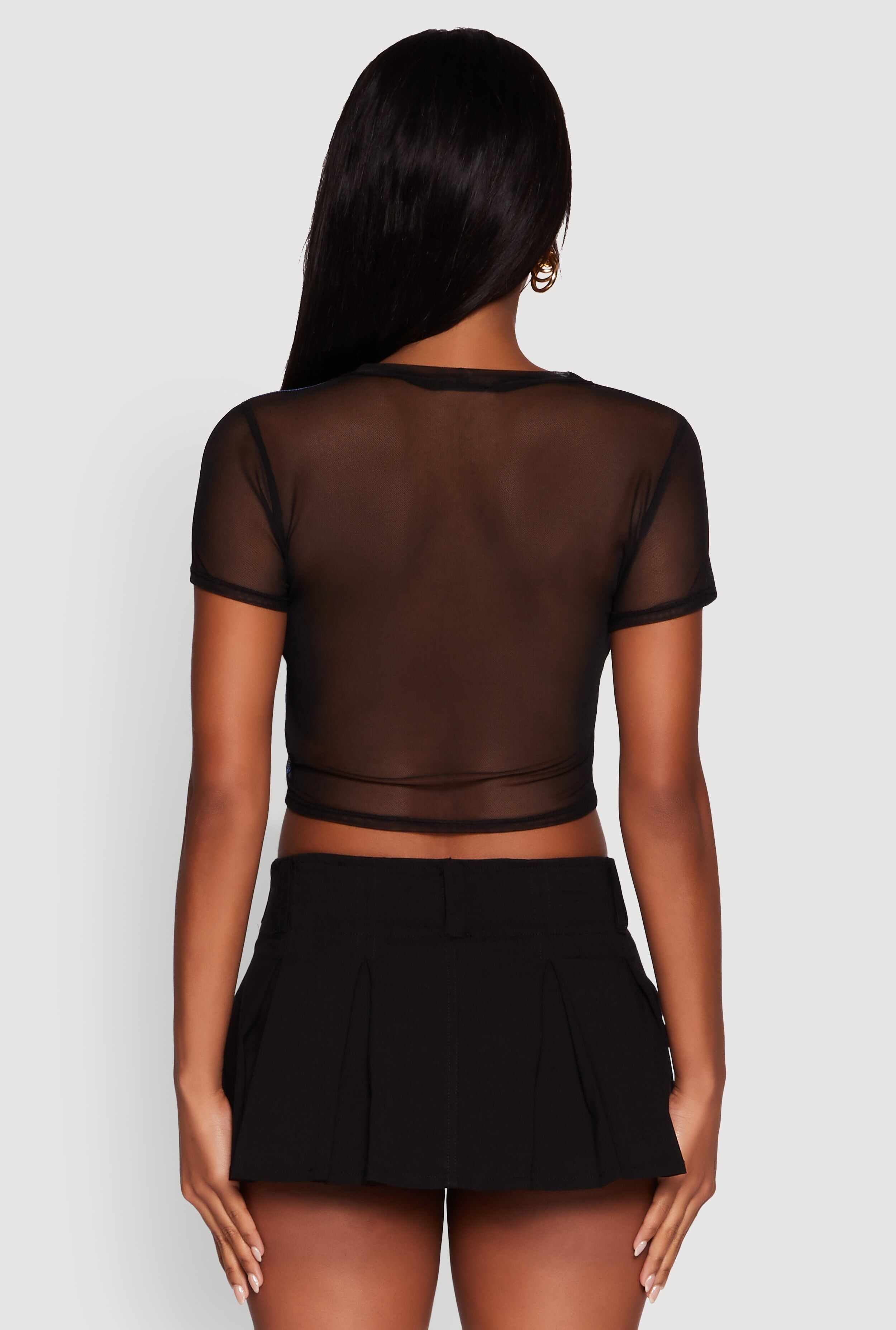 Mesh Graphic Print Crop T-Shirt