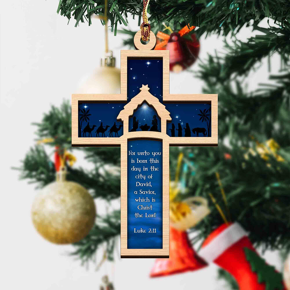 Nativity Cross Scripture Christmas Ornament