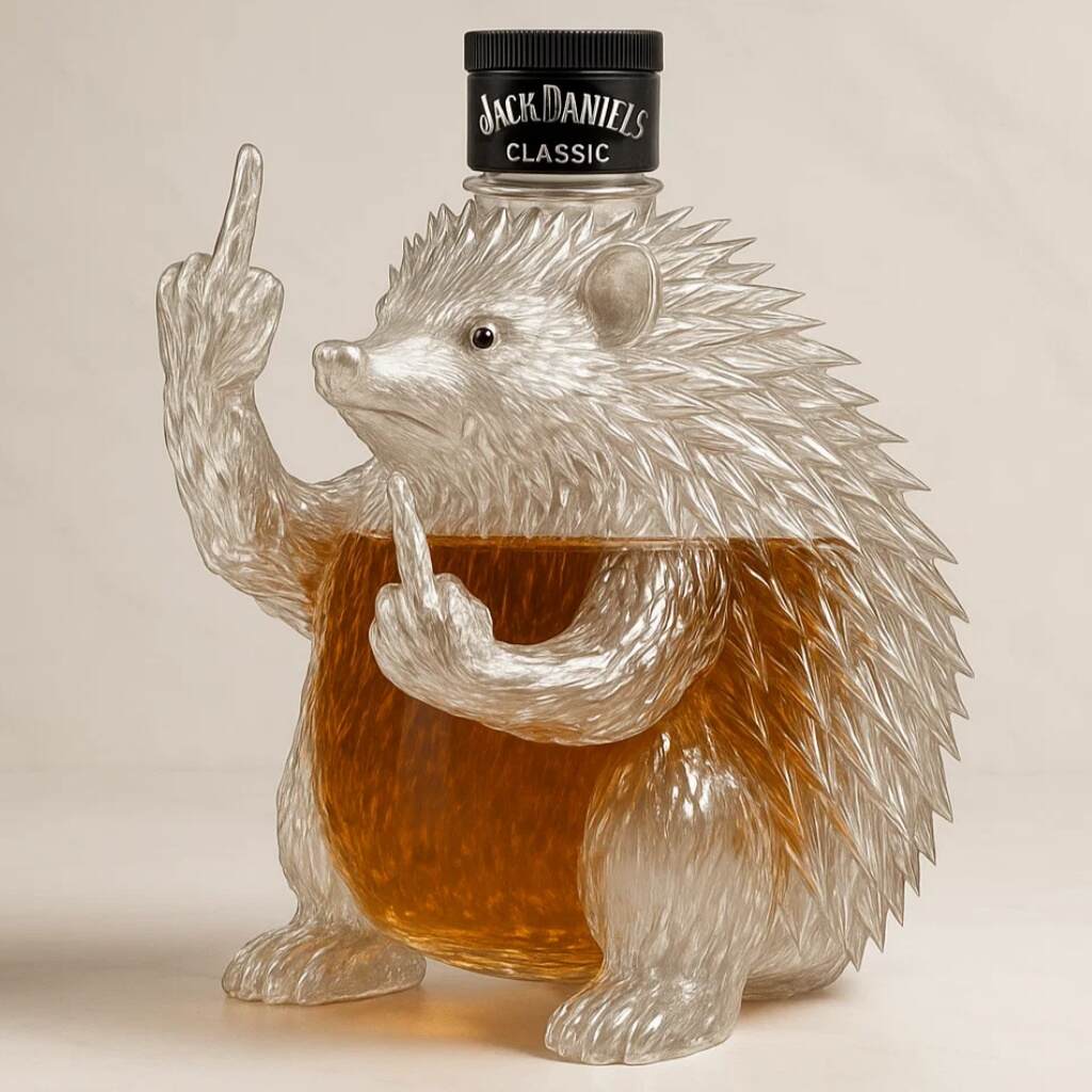 Funny middle finger hedgehog whiskey bottle