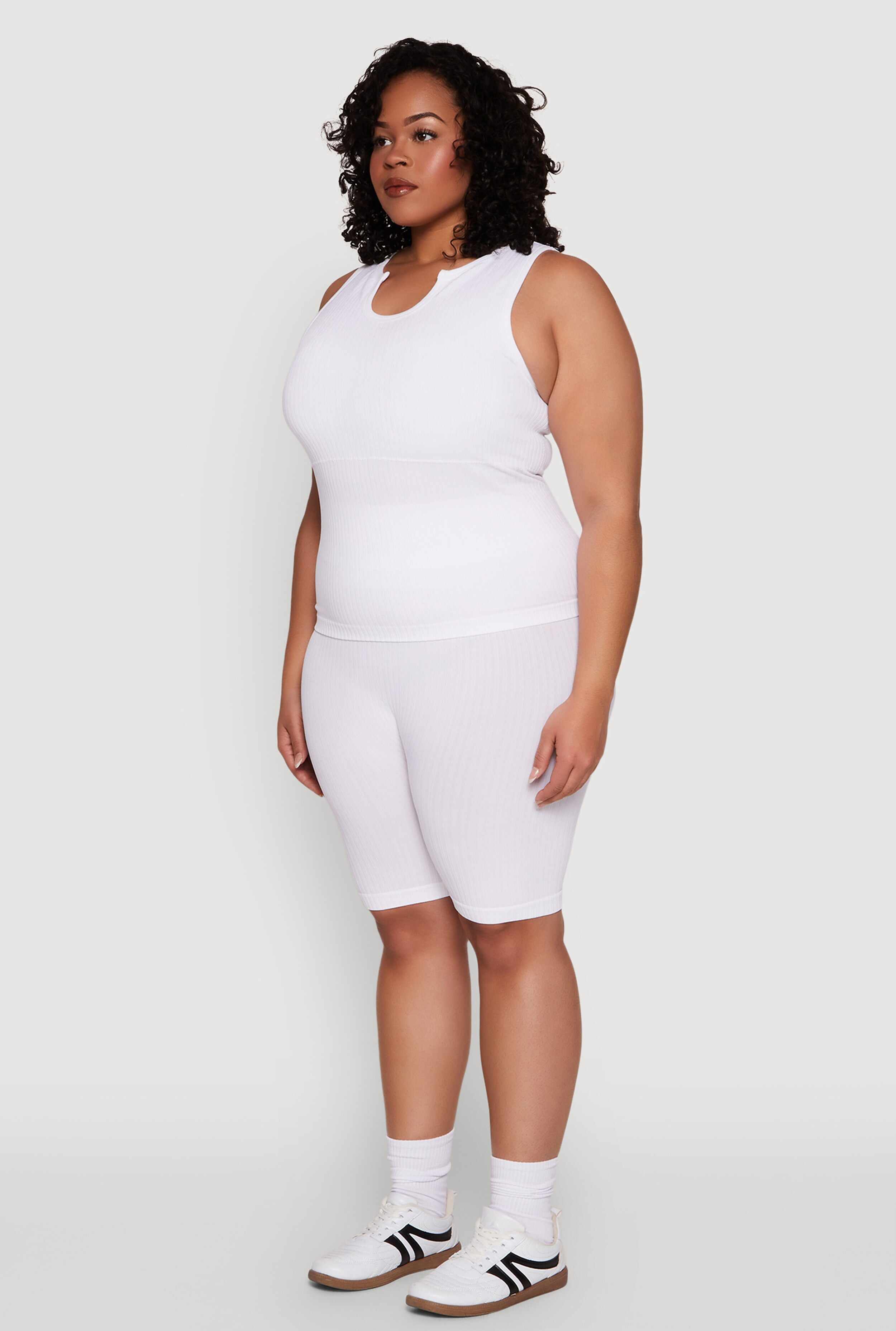 Plus Size Seamless Ribbed Notch Neck Tank Top