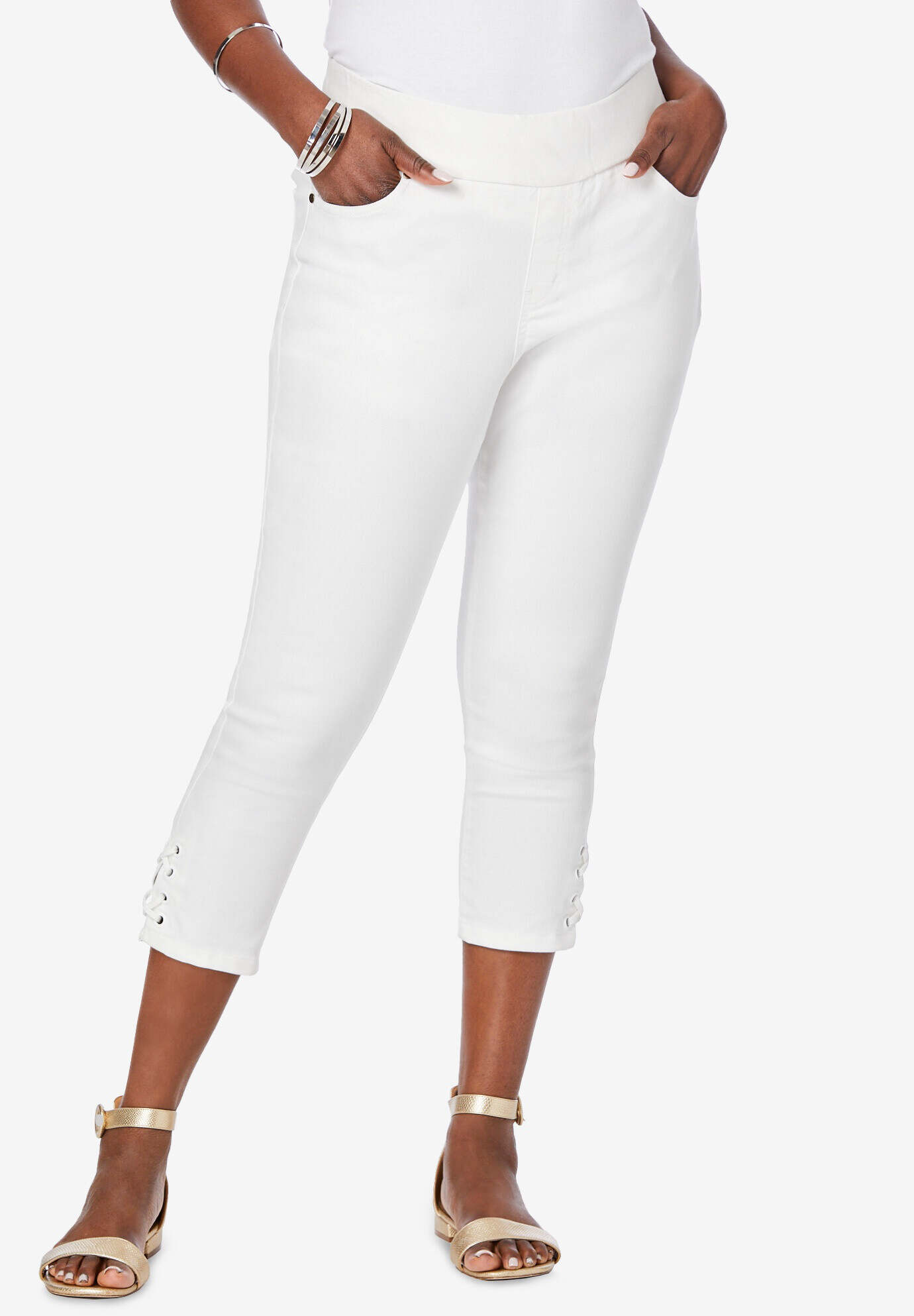Comfort Waist Stretch Denim Lace-Up Capri