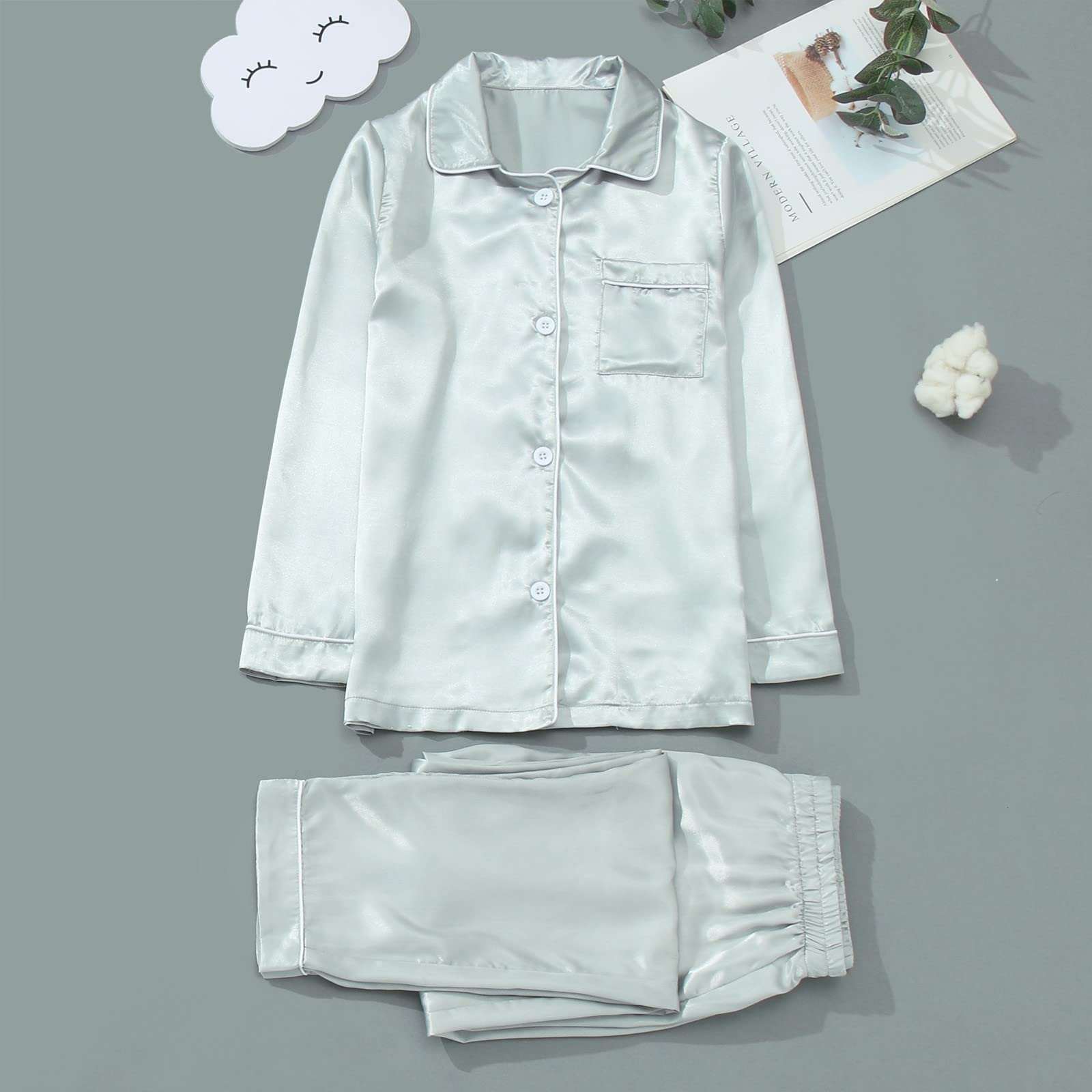 Family Matching Solid Color Silk Pajamas