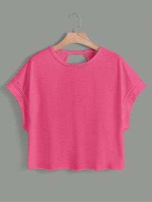 Women's Plain Cut Out Asymmetrical Hem Batwing Sleeve Tee, Elegant Casual Short Sleeve Round Neck T-Shirt for Summer, Ladies Clothes for Daily Wear