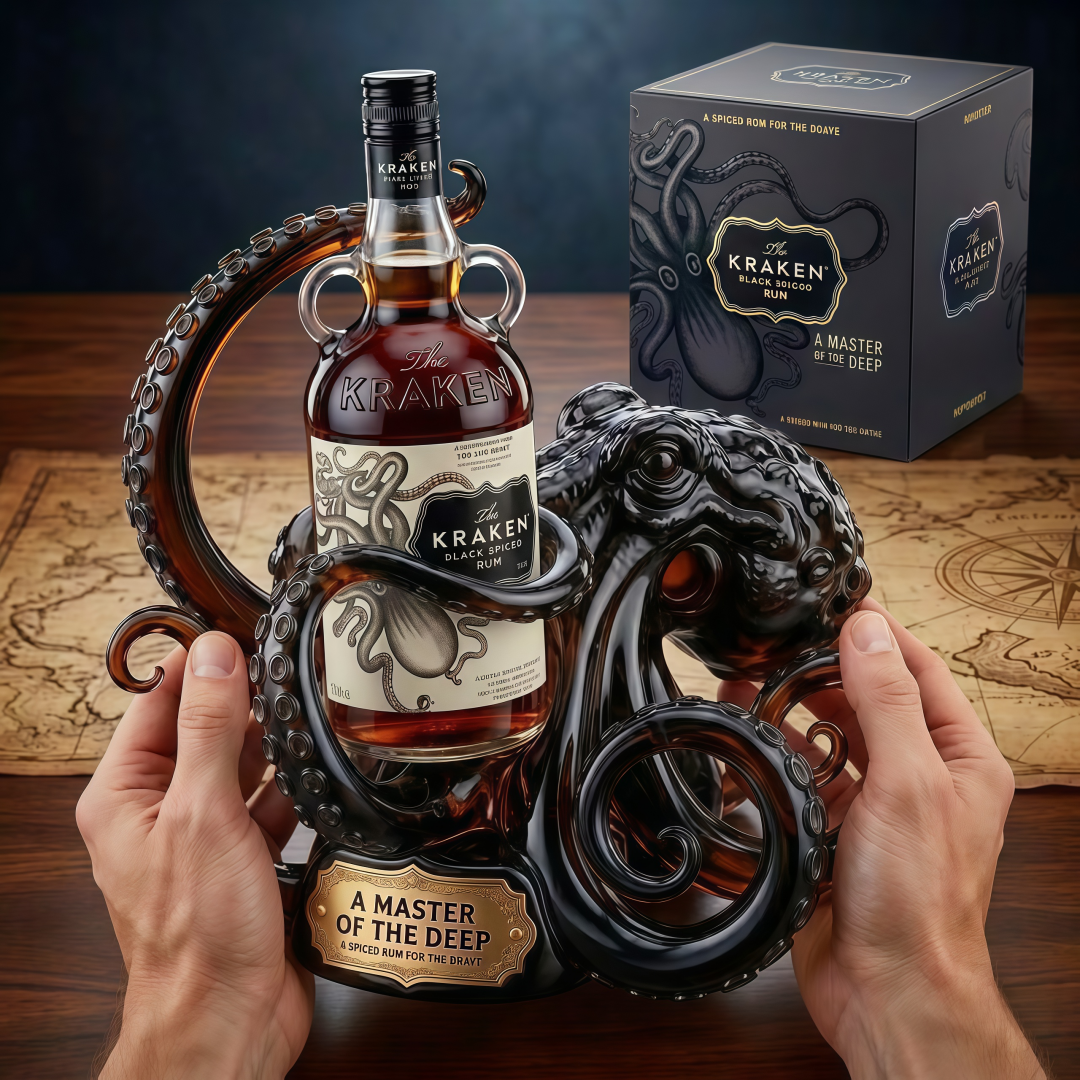 🦑 The Kraken Black Spiced Rum Limited Edition Commemorative 3D Sculpted Octopus Bottle Stand