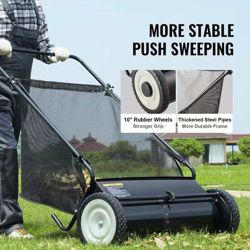 【Flash Sale】Push Lawn Sweeper, TikTokShopBlackFriday, 26 Inch Leaf & Grass Collector, Strong Rubber Wheels & Heavy Duty Thickened Steel Durable to Use with Large Capacity 7 ft³ Mesh Collection Bag, 4 Spinning Brushes