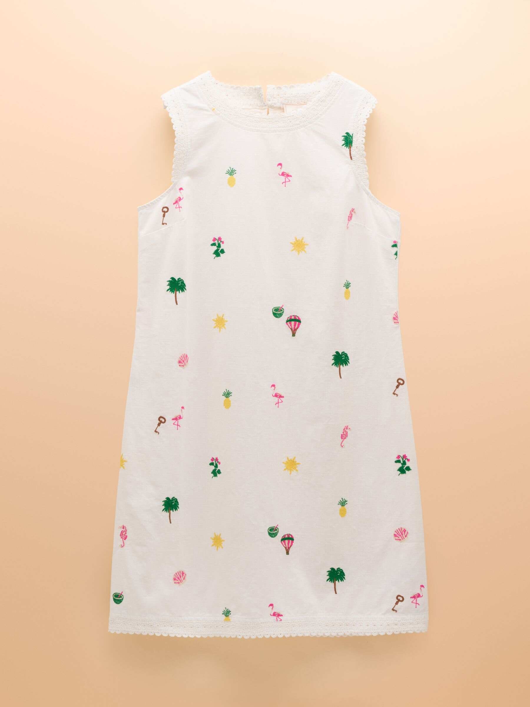 Cream Aileen 100% Cotton Sleeveless Shift Dress