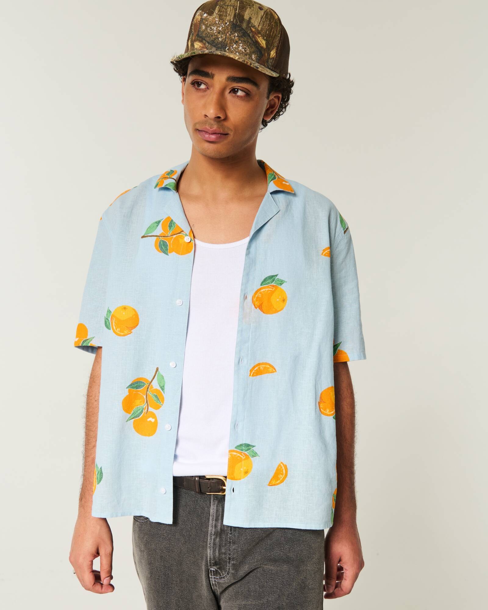 Boxy Short-Sleeve Linen-Blend Shirt